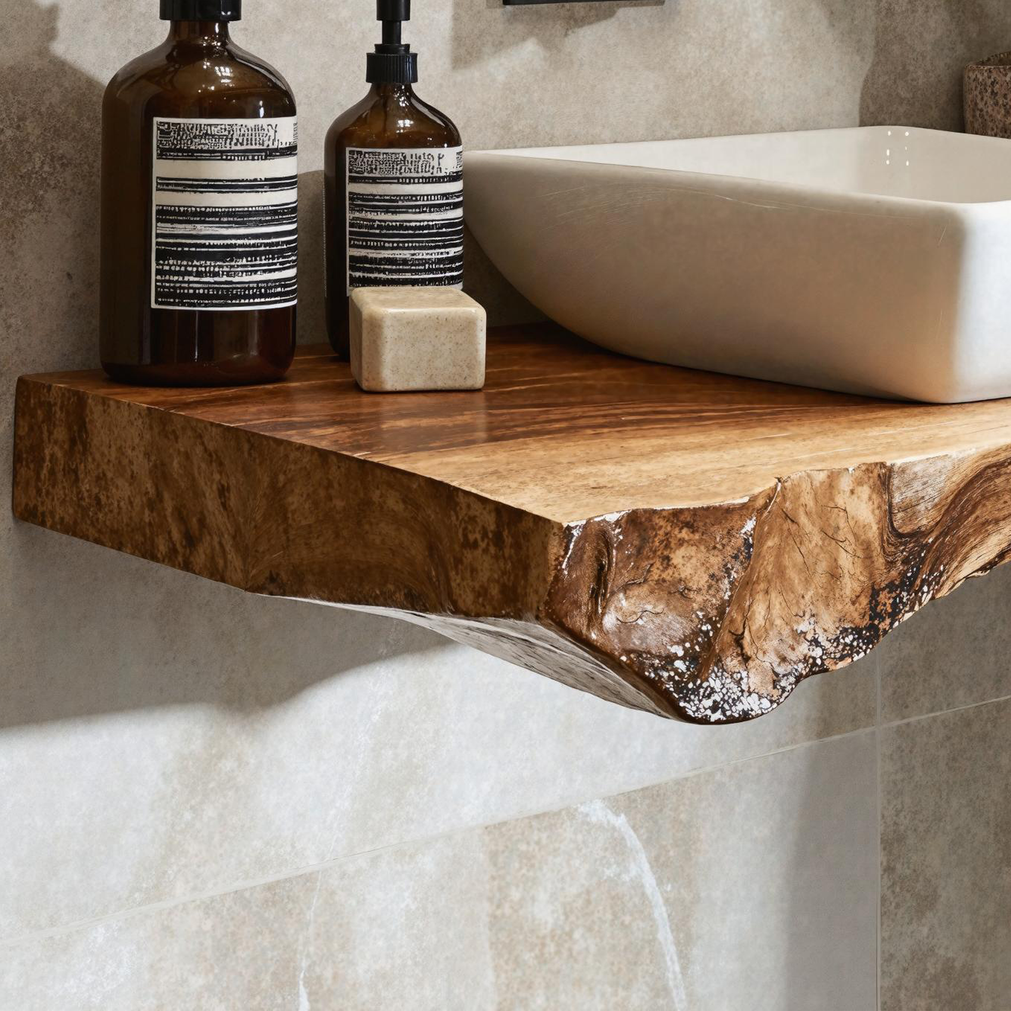 Natural Wood Floating Shelf For Bathroom Vanity Display SILDTBRV180