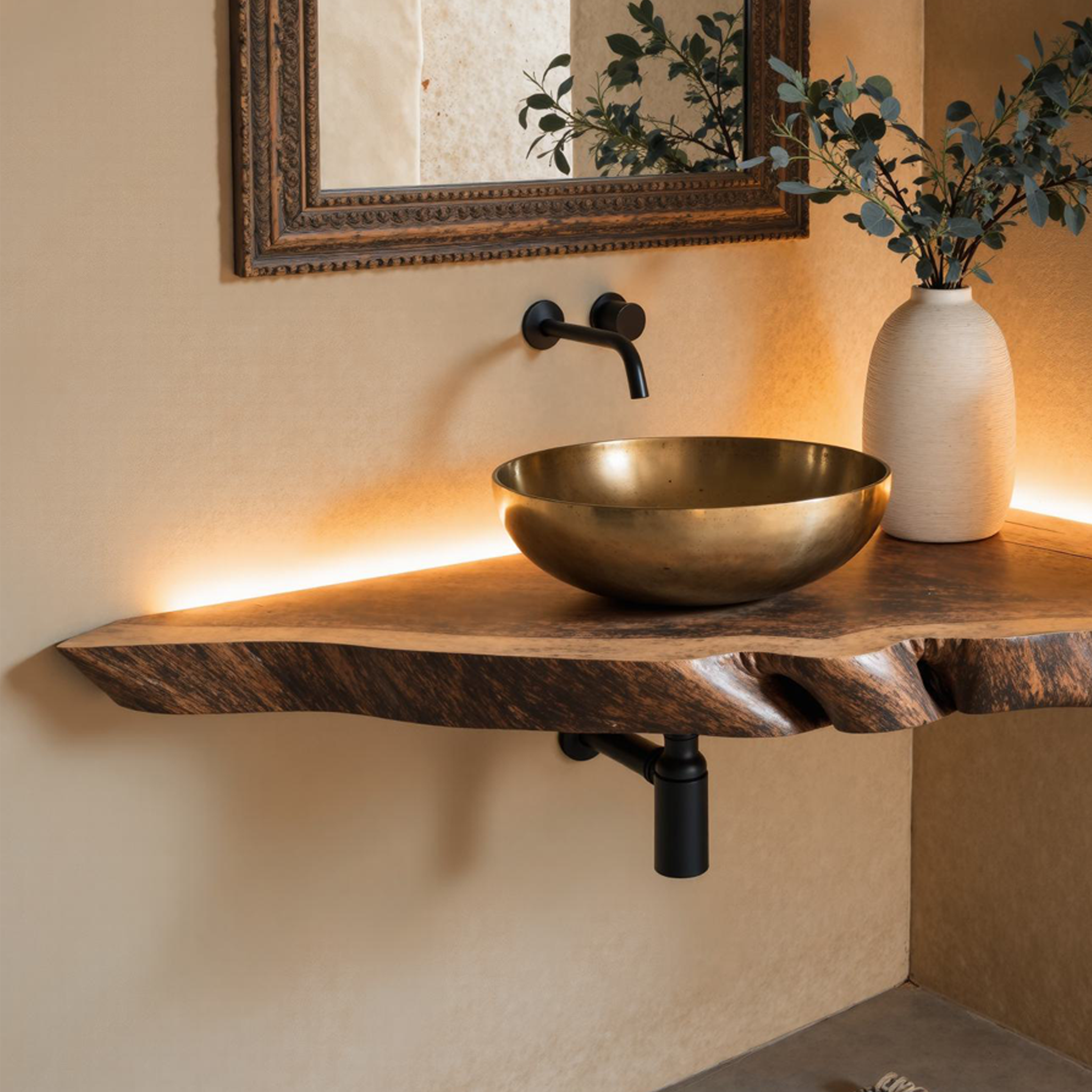 Rustic Floating Corner Bathroom Vanity Shelf SILDTBRV068