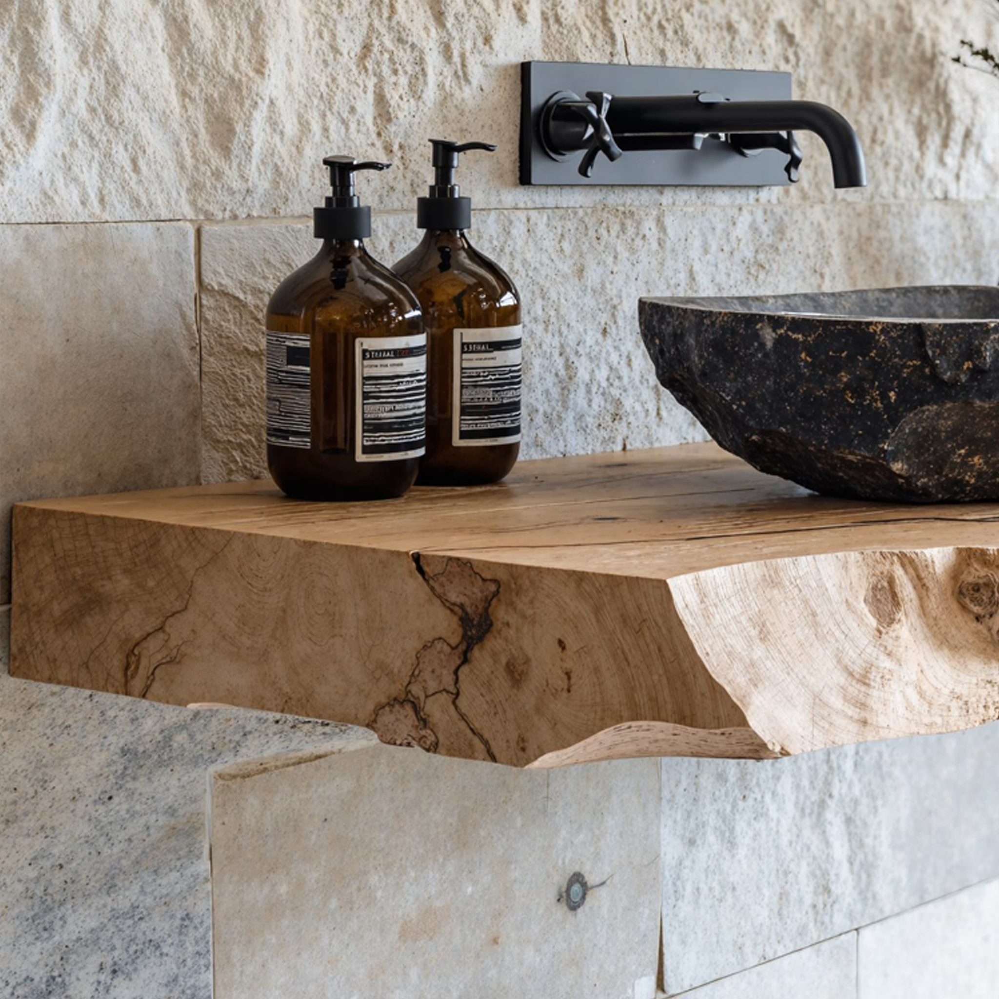 Handcrafted Bathroom Sink Wooden Shelf SILDTBRV047