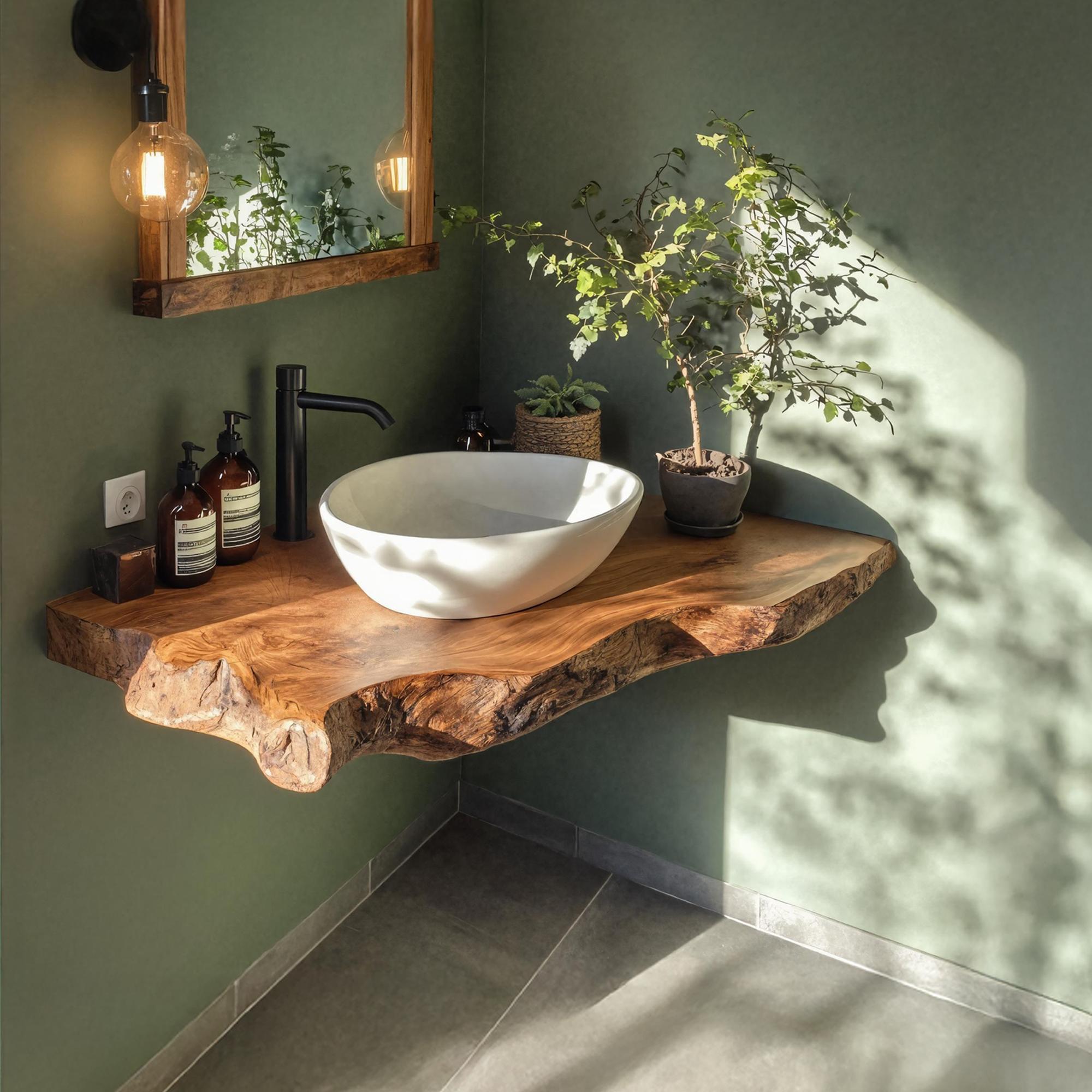 Wooden Floating Vanity With Live Edge For Bathroom SILDTTRBAS033