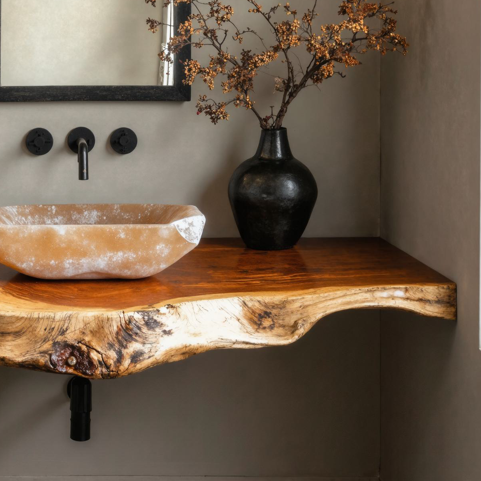 Rustic Natural Wood Floating Vanity Shelf For Warm Bathrooms SILDTBRV127