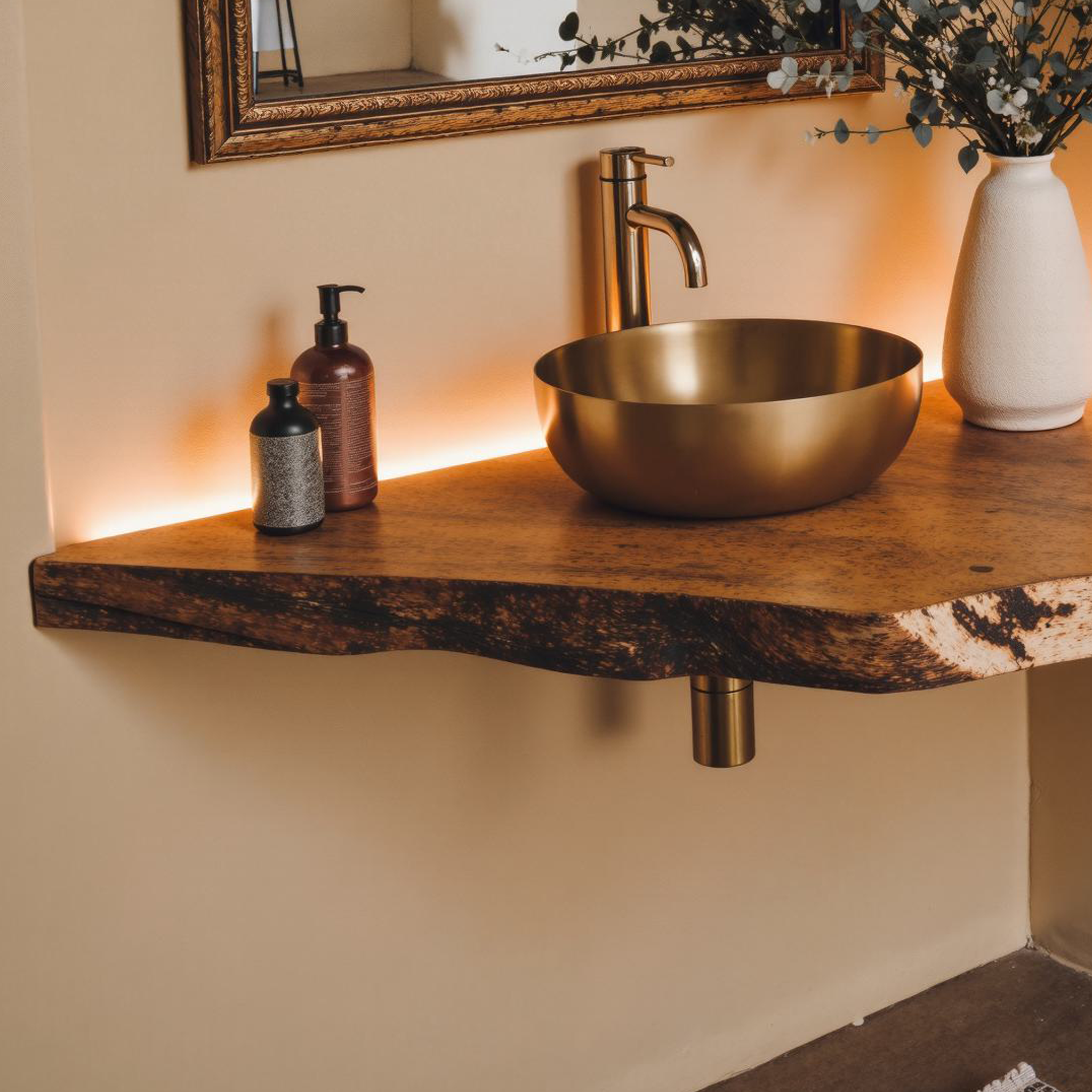 Live Edge Corner Bathroom Vanity Shelf Wall SILDTBRV072