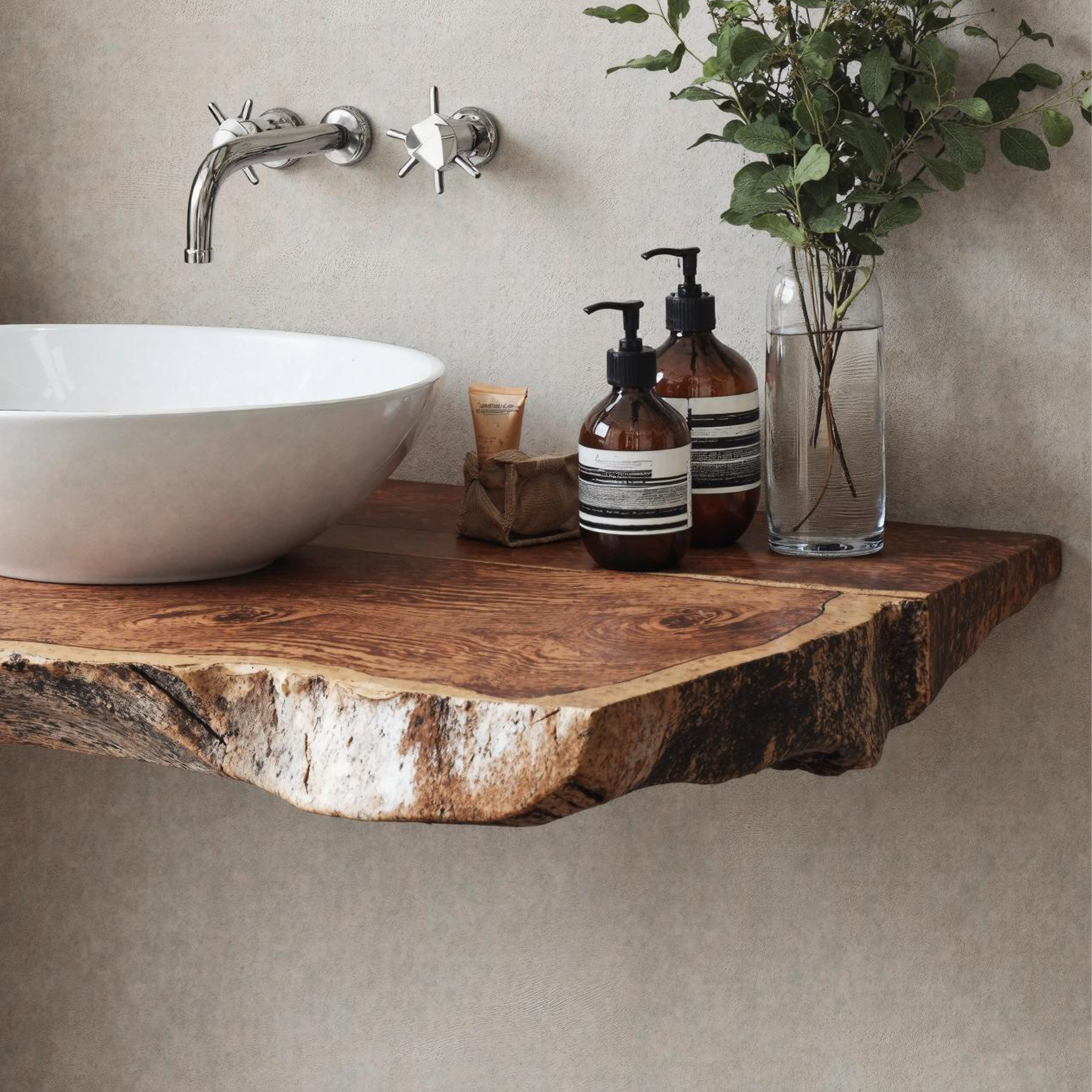 Floating Bathroom Vanity Shelf WWith Rustic Wooden Design SILDTBRV177