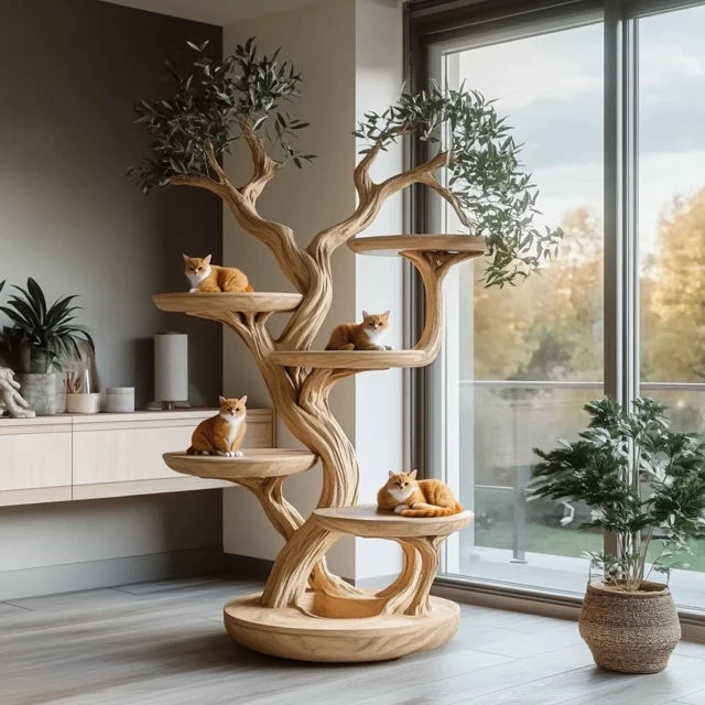 Rustic Solid Wood Cat Tree Handmade Stand Naturally Gift Cat SINLTT015