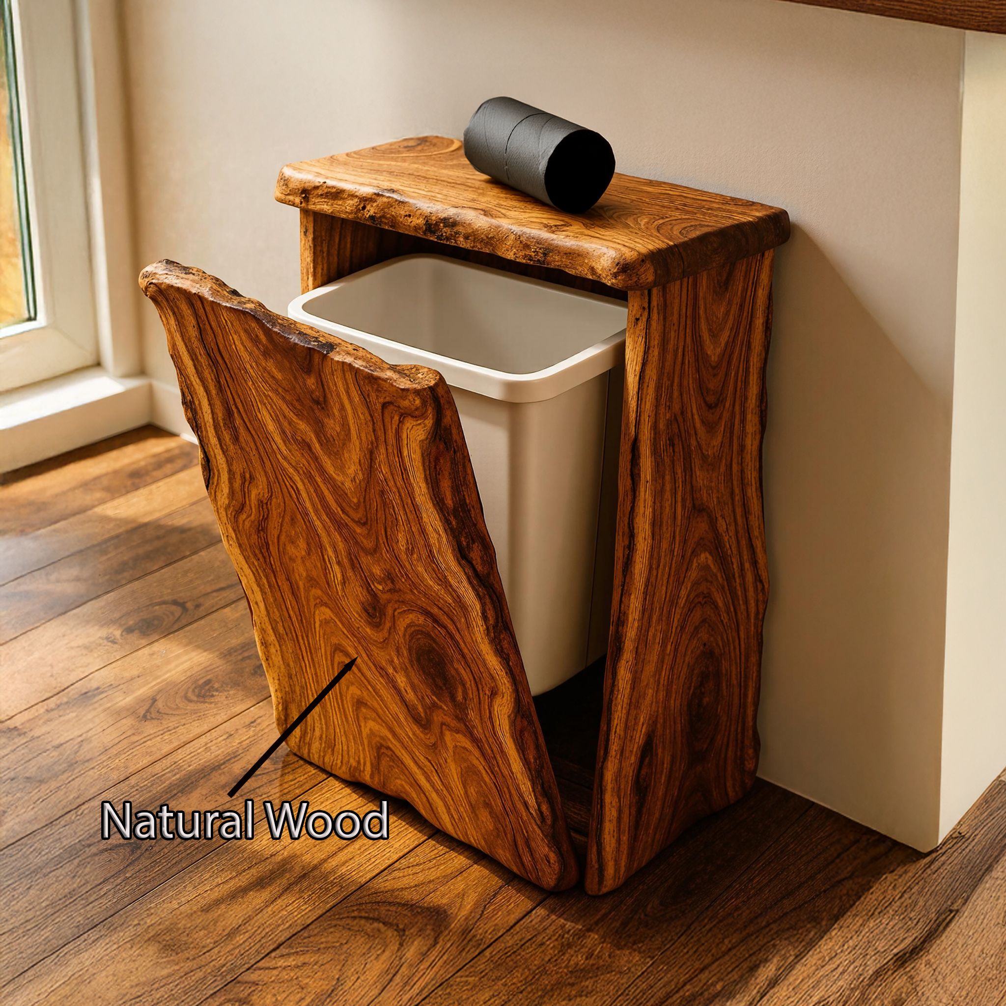 Mid Century Wooden Tilt Out Trash Can For Home Furniture Decor SILDTTRB007