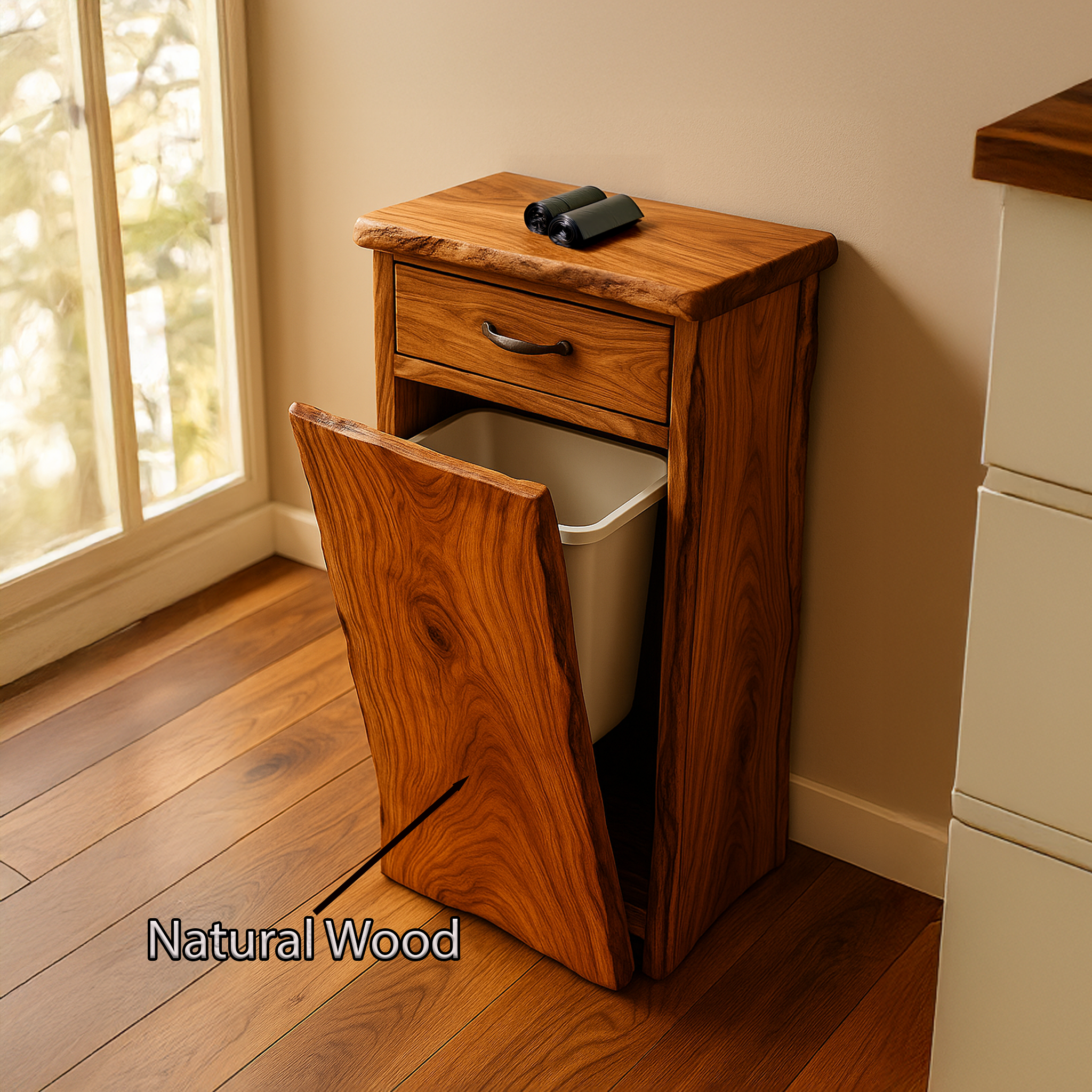 Handcrafted Tilt Out Trash Can Furniture For Kitchen Storage SILDTTRB003