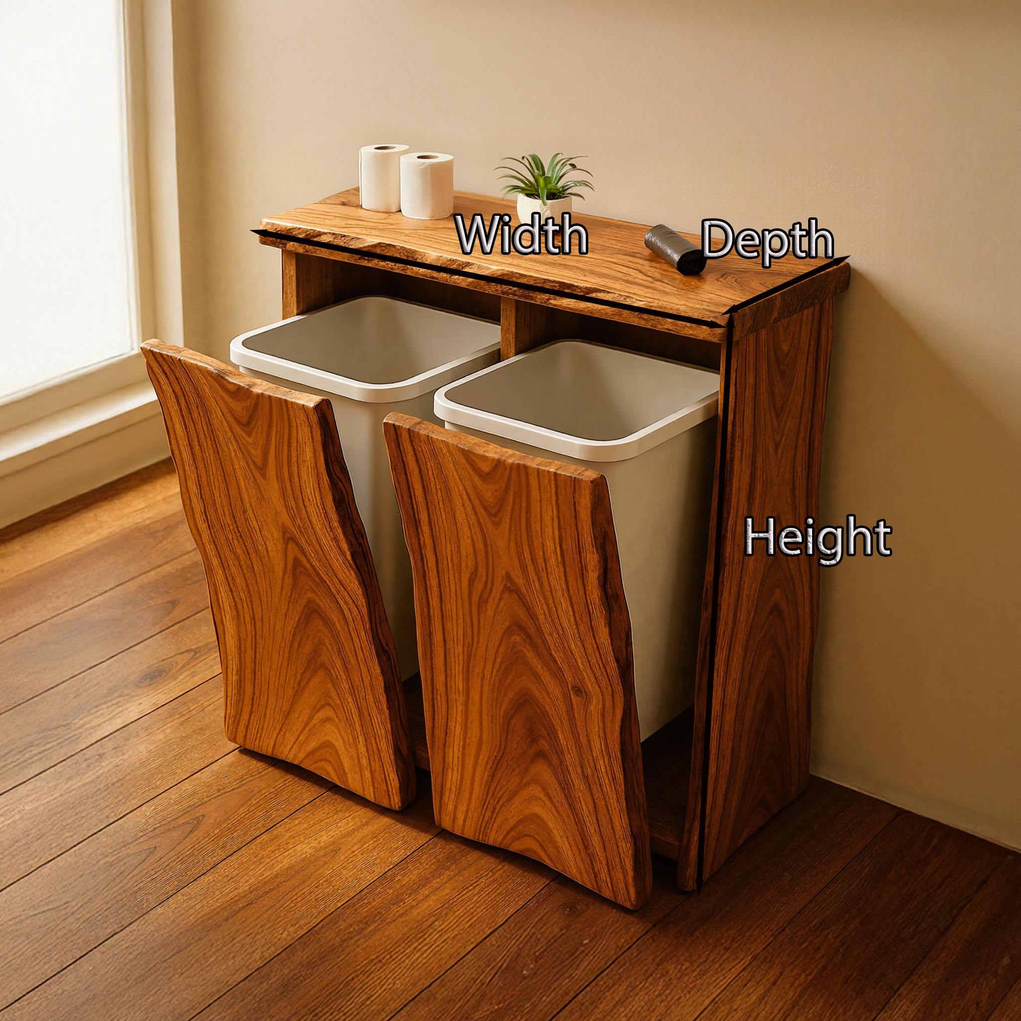 Farmhouse Wooden Double Tilt Out Garbage Bin For Dining Room Corner SILDTTRB002