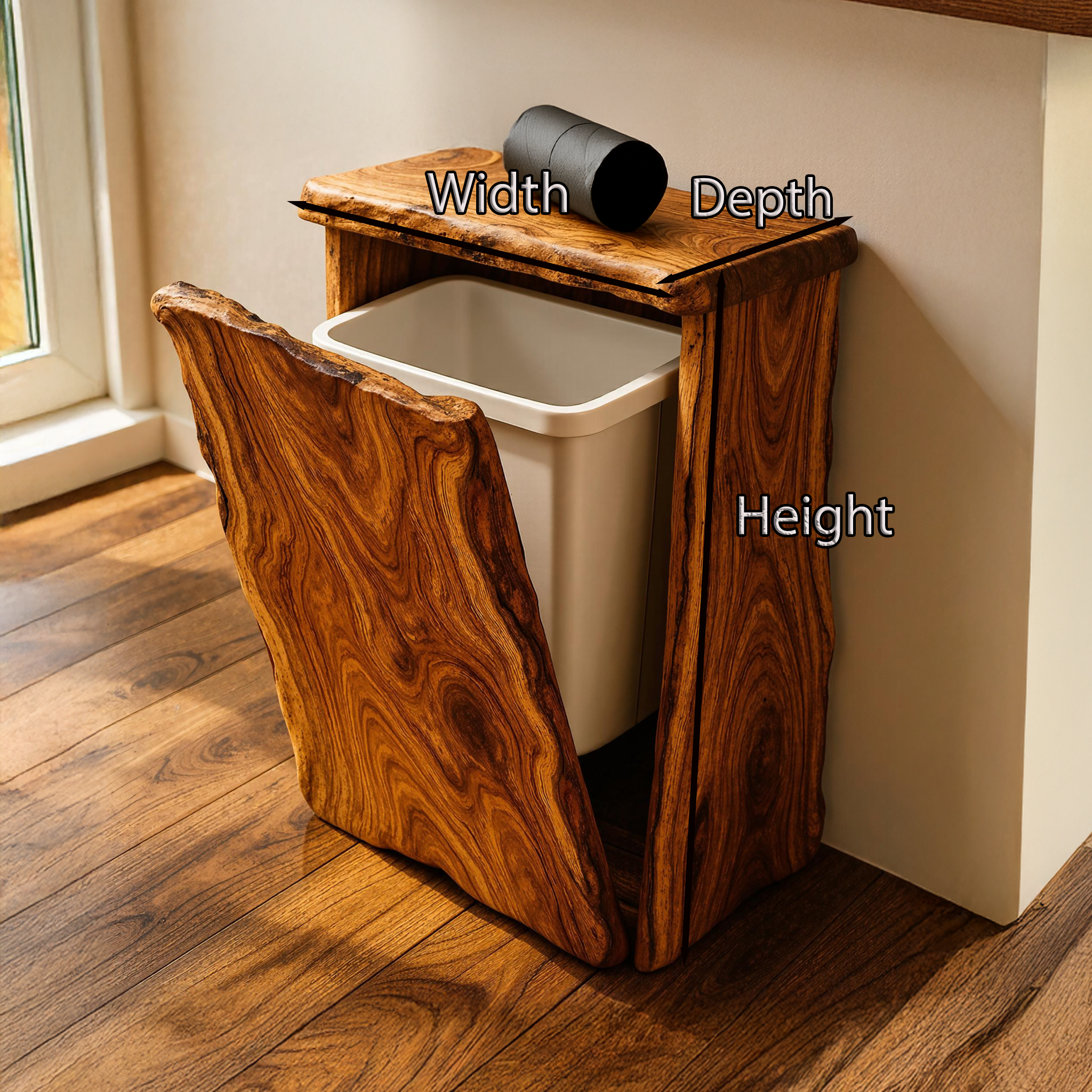 Mid Century Wooden Tilt Out Trash Can For Home Furniture Decor SILDTTRB007