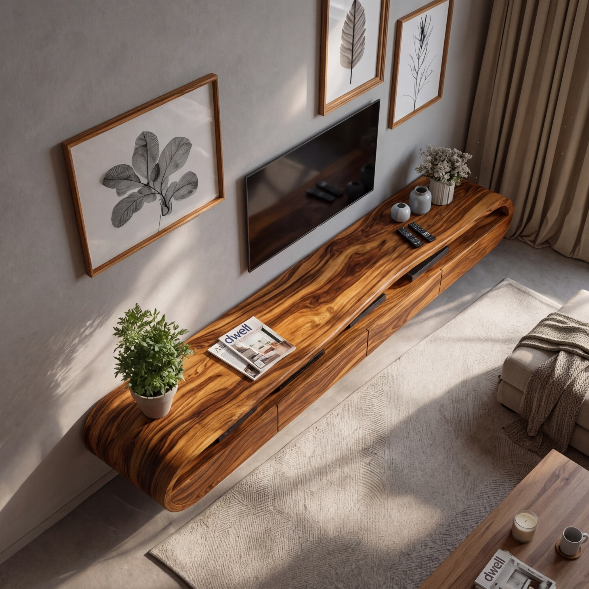 Modern Floating TV Console With Rounded Edge For Living Room SITHTTTVC022
