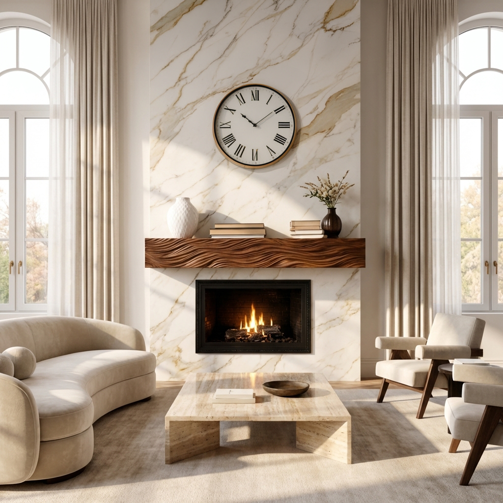 Rustic Wooden Floating Fireplace Shelf For Living Decor RTTHTTFS019