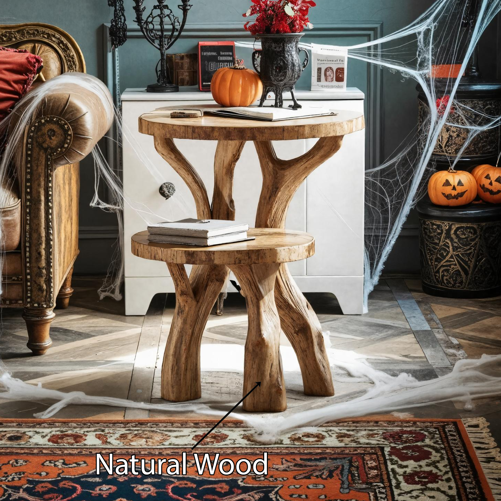 Farmhouse Wooden Live Edge End Table For Living Room Halloween Decor SILDTTNHEN001