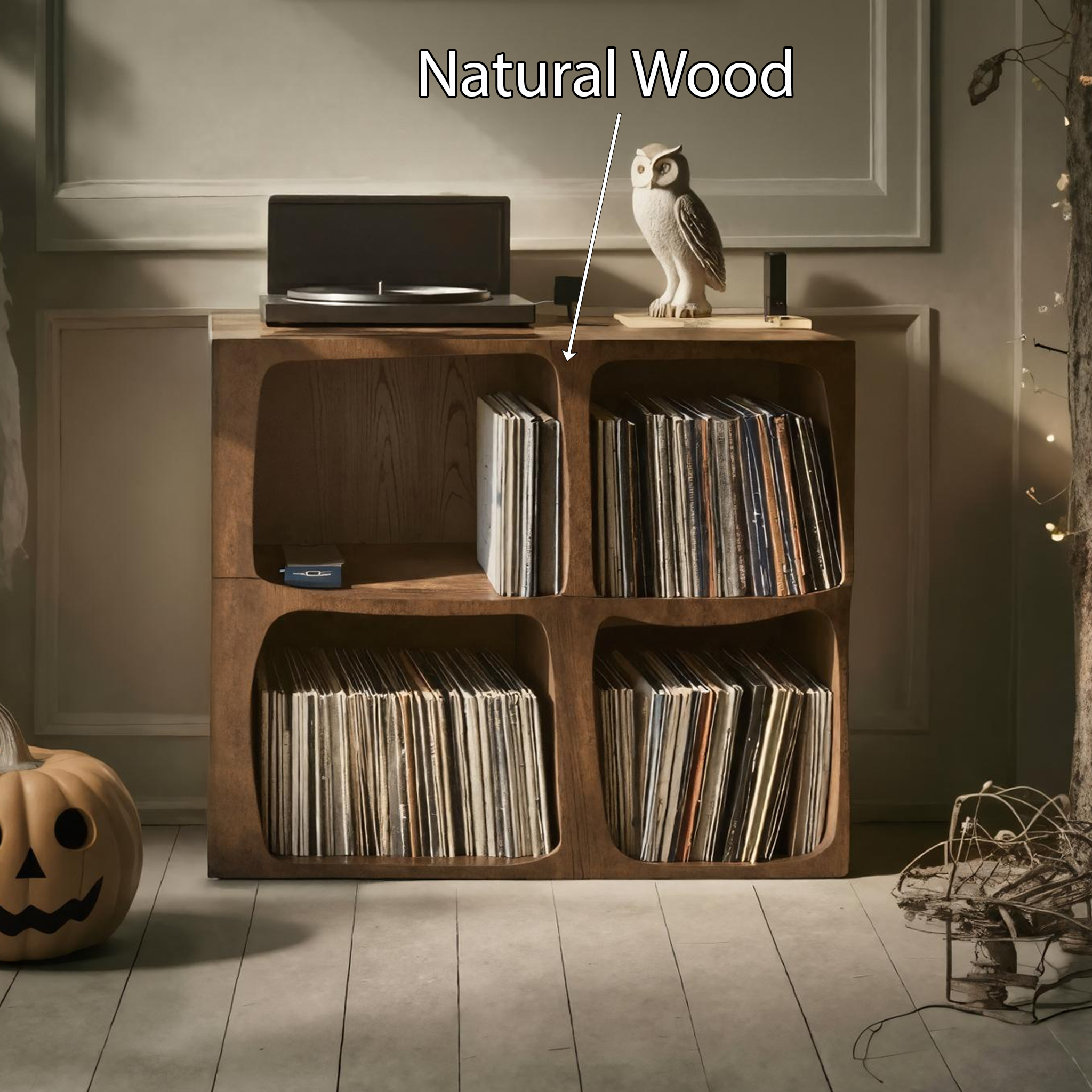 Mid Century Solid Wood Record Stand For Halloween Bedroom Decor SILDTTNHRS005