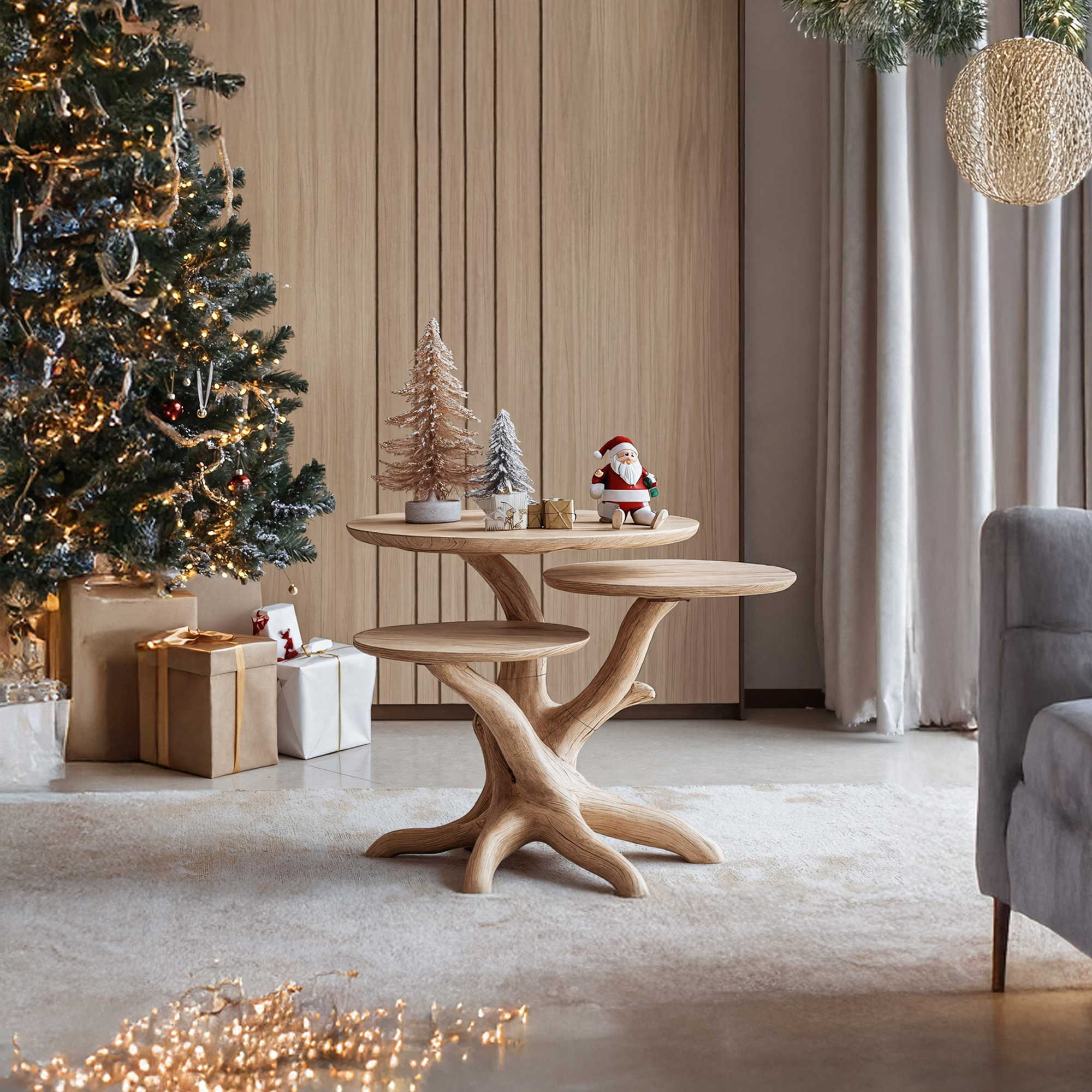 Handcrafted Wooden End Table For Furniture Decor Christmas Look SILDTTRENC007