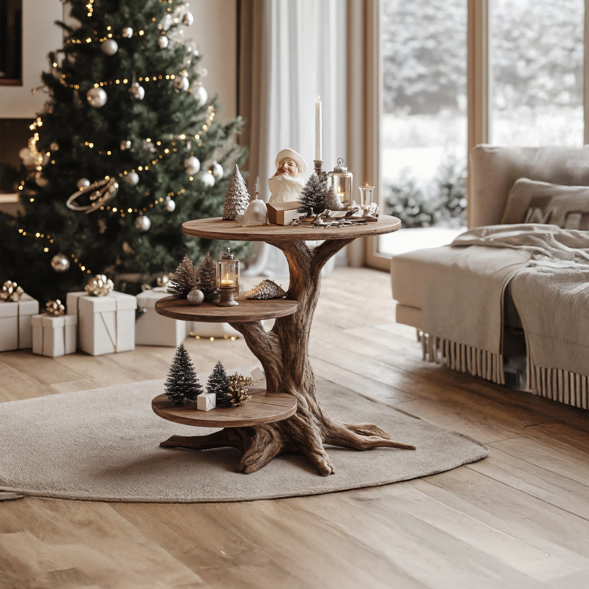 Farmhouse Solid Wood End Table For Living Room Xmas Accent SILDTTRENC002