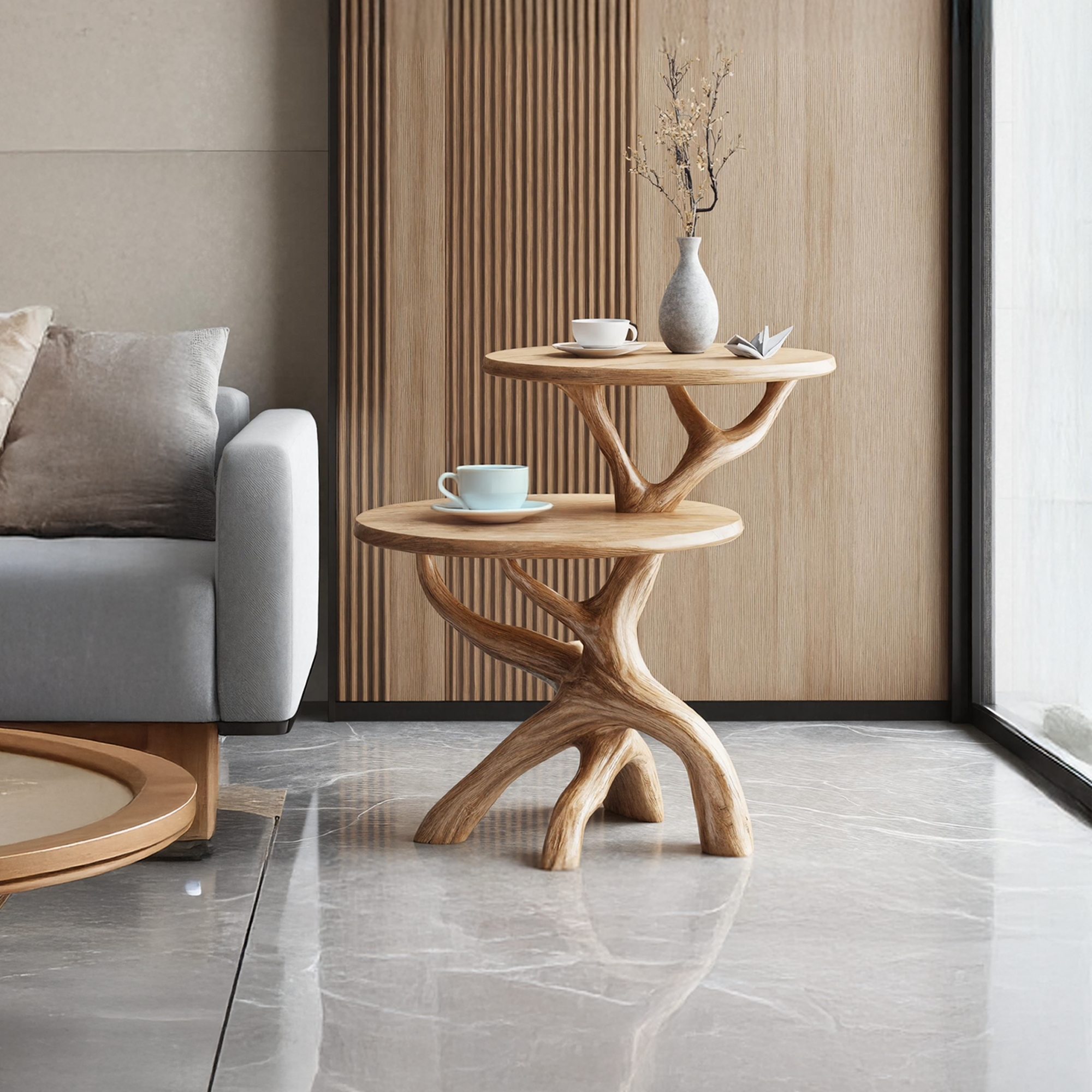 Handcrafted Round End Table For Entryway Design Functional Accent SILDTTREN015