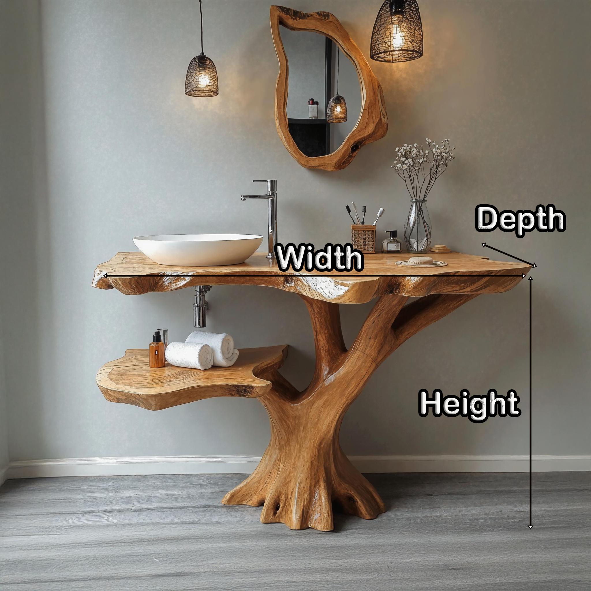 Rustic Natural Wood Bathroom Vanity For Country Style Homes SILDTBRV153