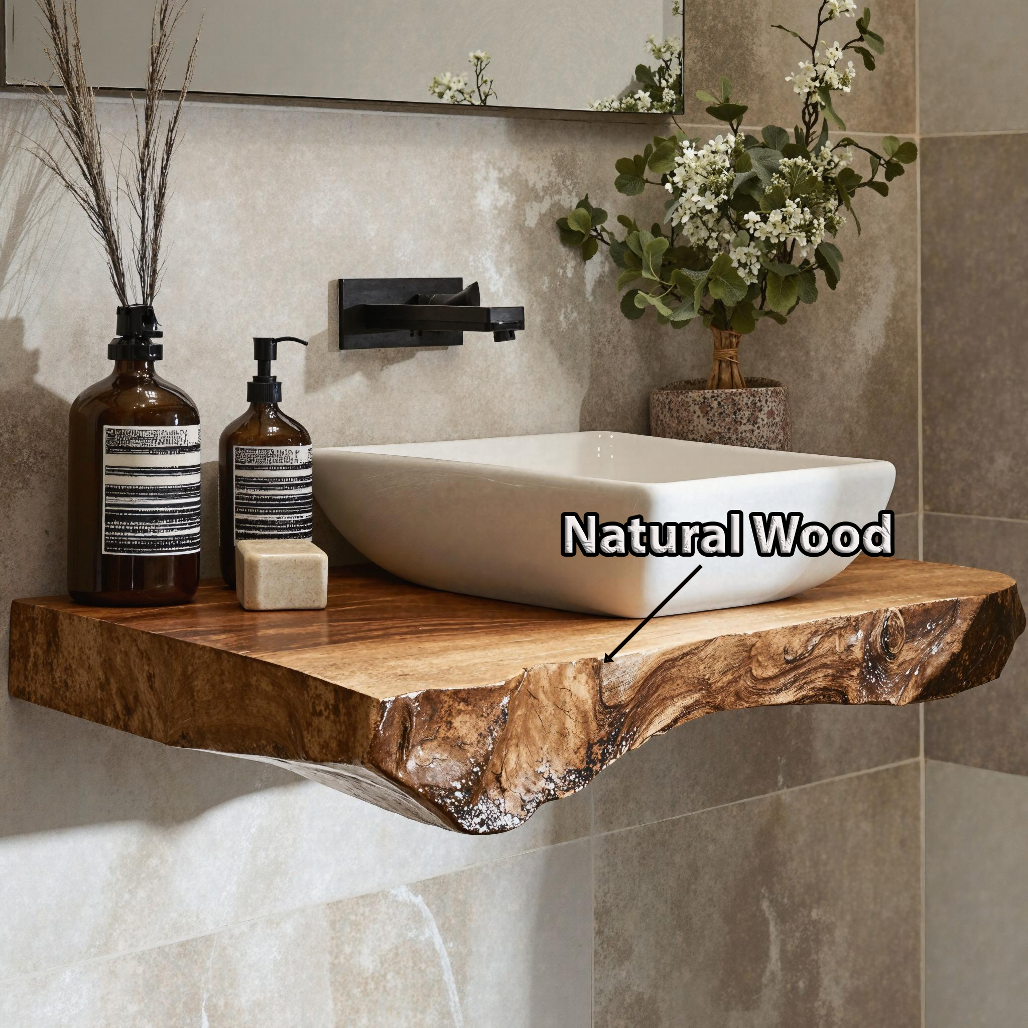 Natural Wood Floating Shelf For Bathroom Vanity Display SILDTBRV180