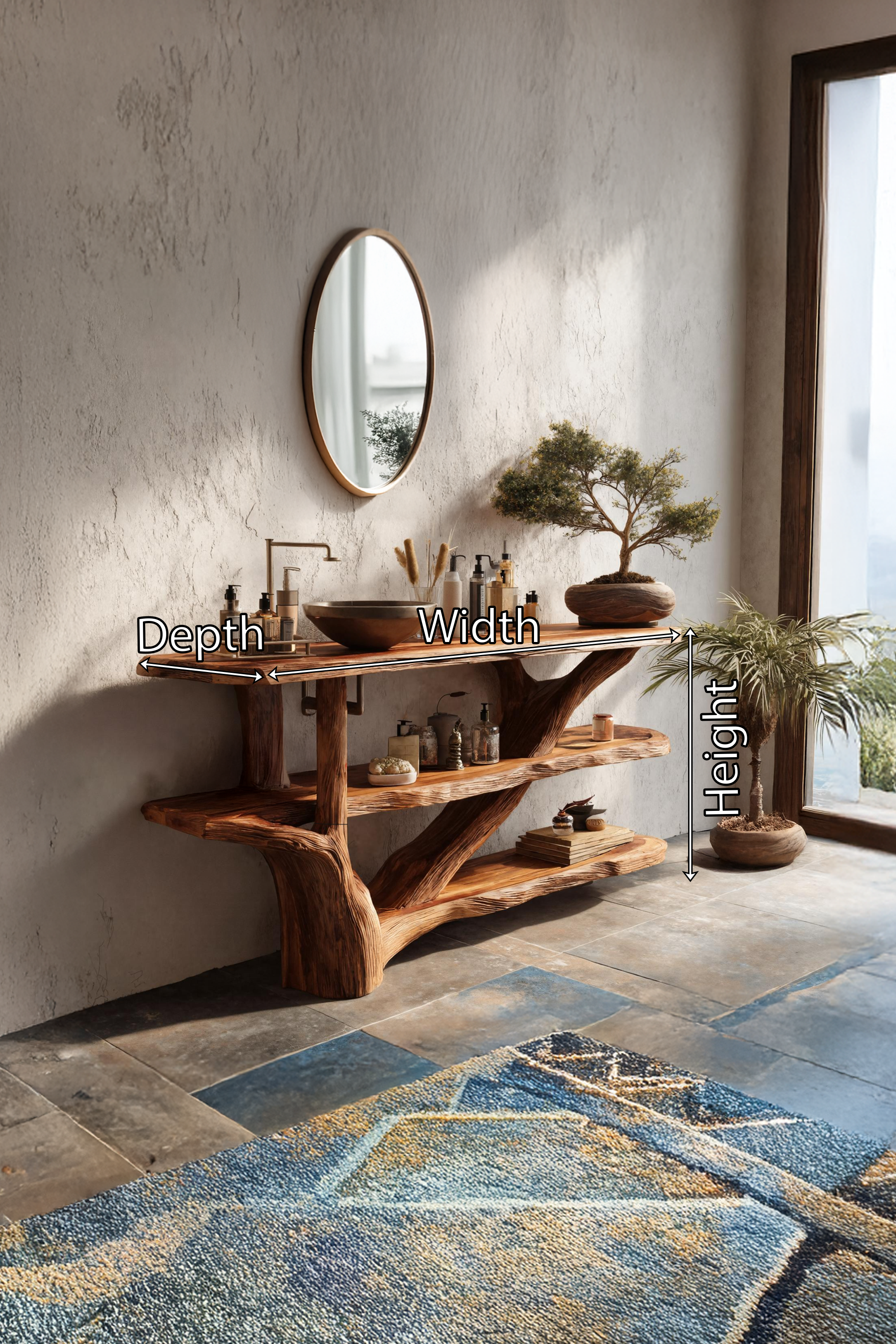 Mid Century Live Edge Tree Trunk Vanity For Contemporary Bathroom Design SILDTTRBRV098