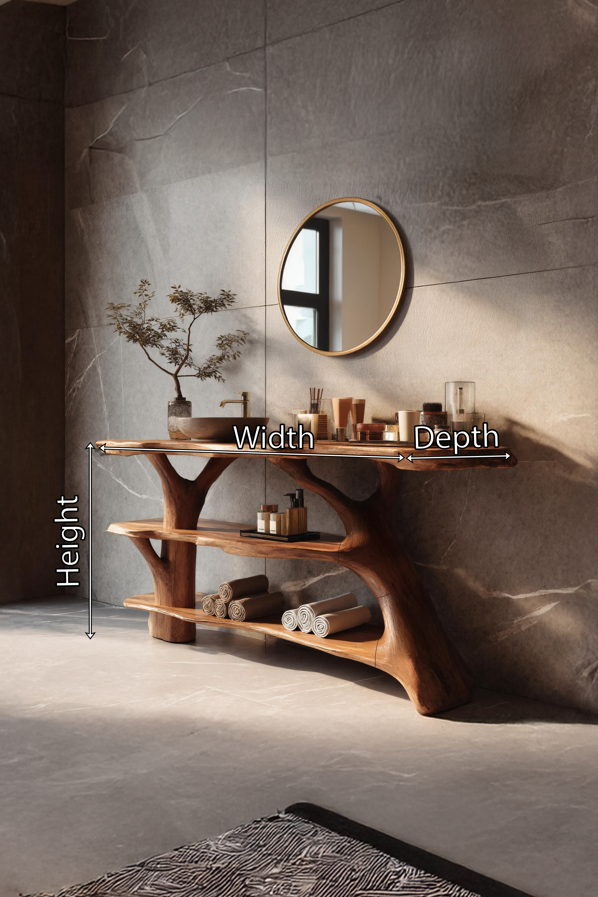 Farmhouse Live Edge Tree Trunk Vanity For Cozy Bathroom Furniture Decor SILDTTRBRV087