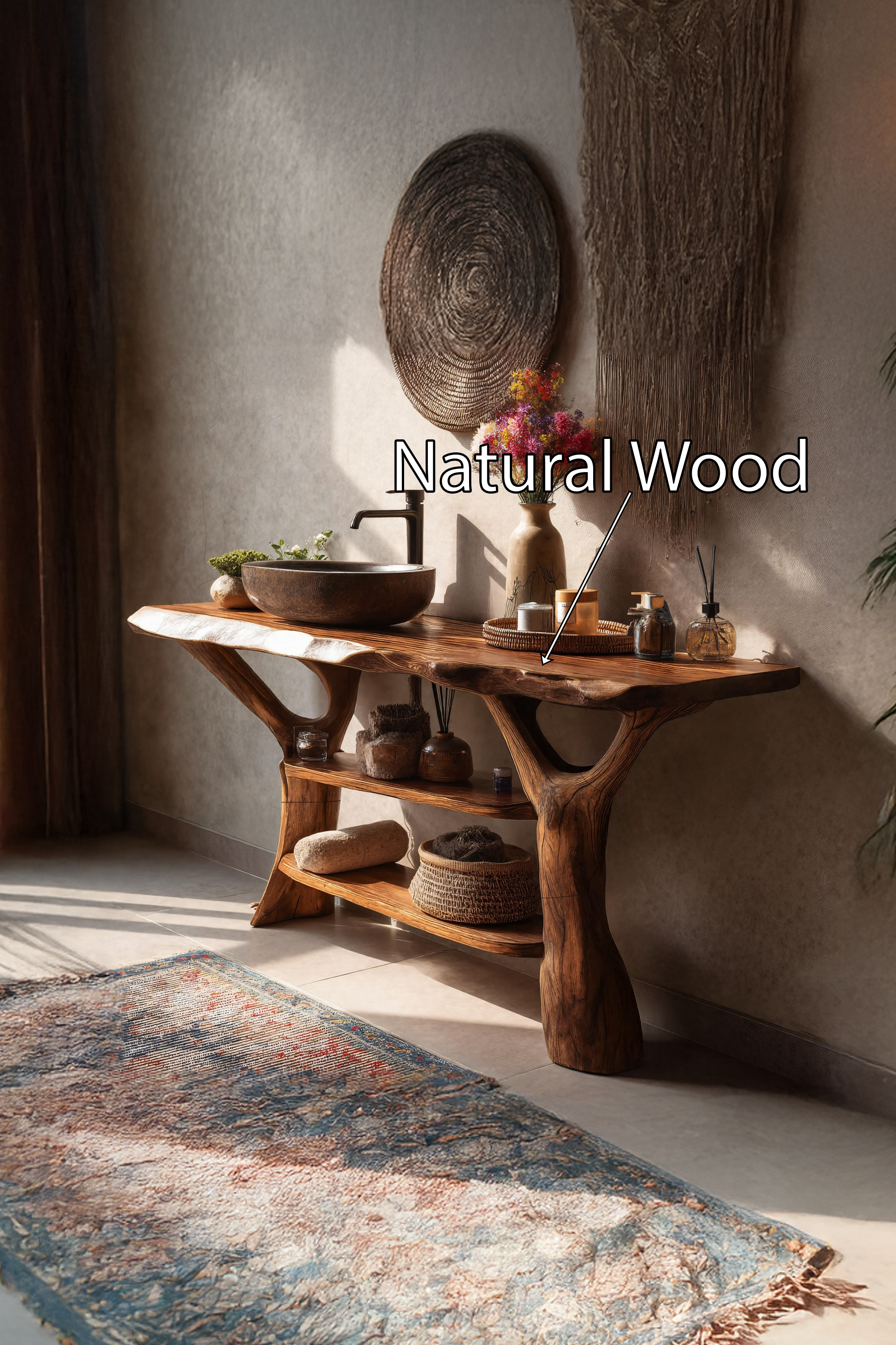 Mid Century Solid Wood Bathroom Vanity For Rustic Furniture Decoration SILDTTRBRV074