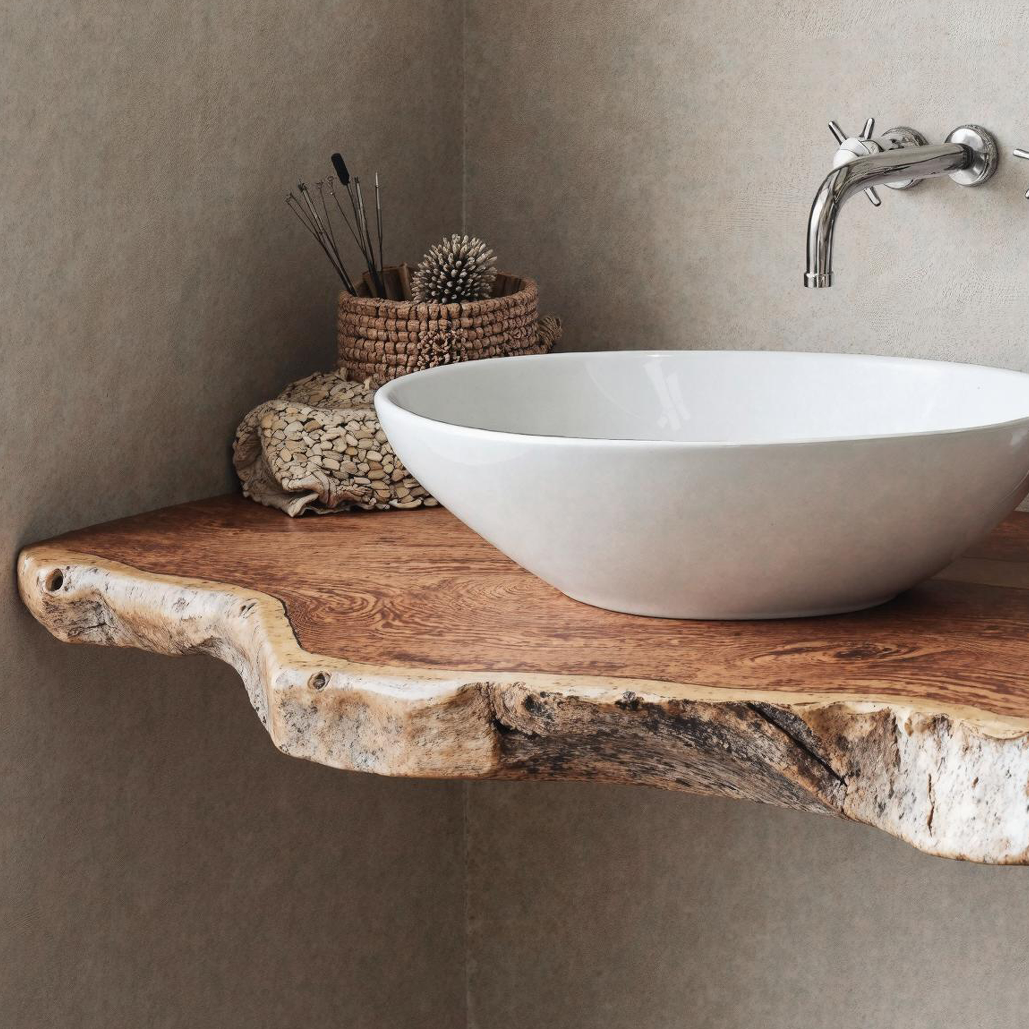 Floating Bathroom Vanity Shelf WWith Rustic Wooden Design SILDTBRV177