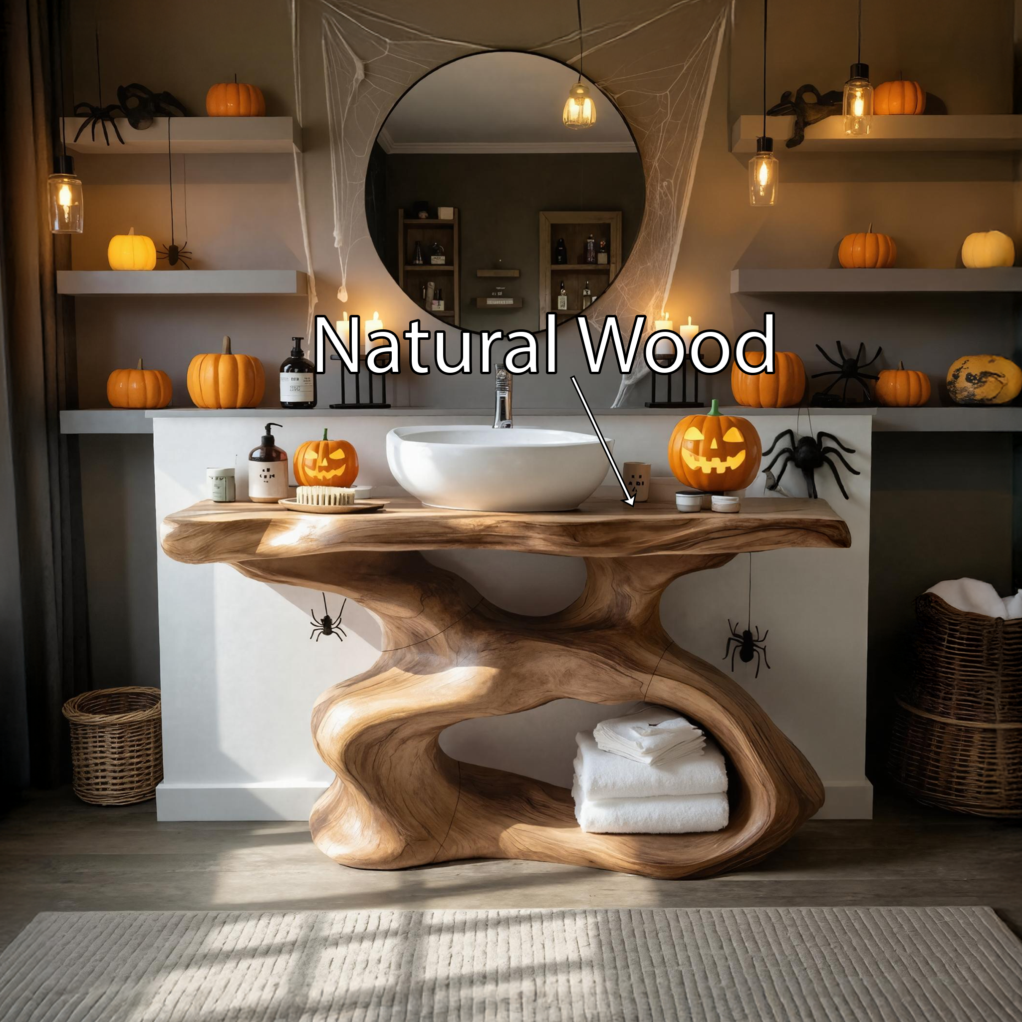 Rustic Halloween Solid Wood Live Edge Vanity For Timeless Bathroom Furniture SILDTTRHBV001