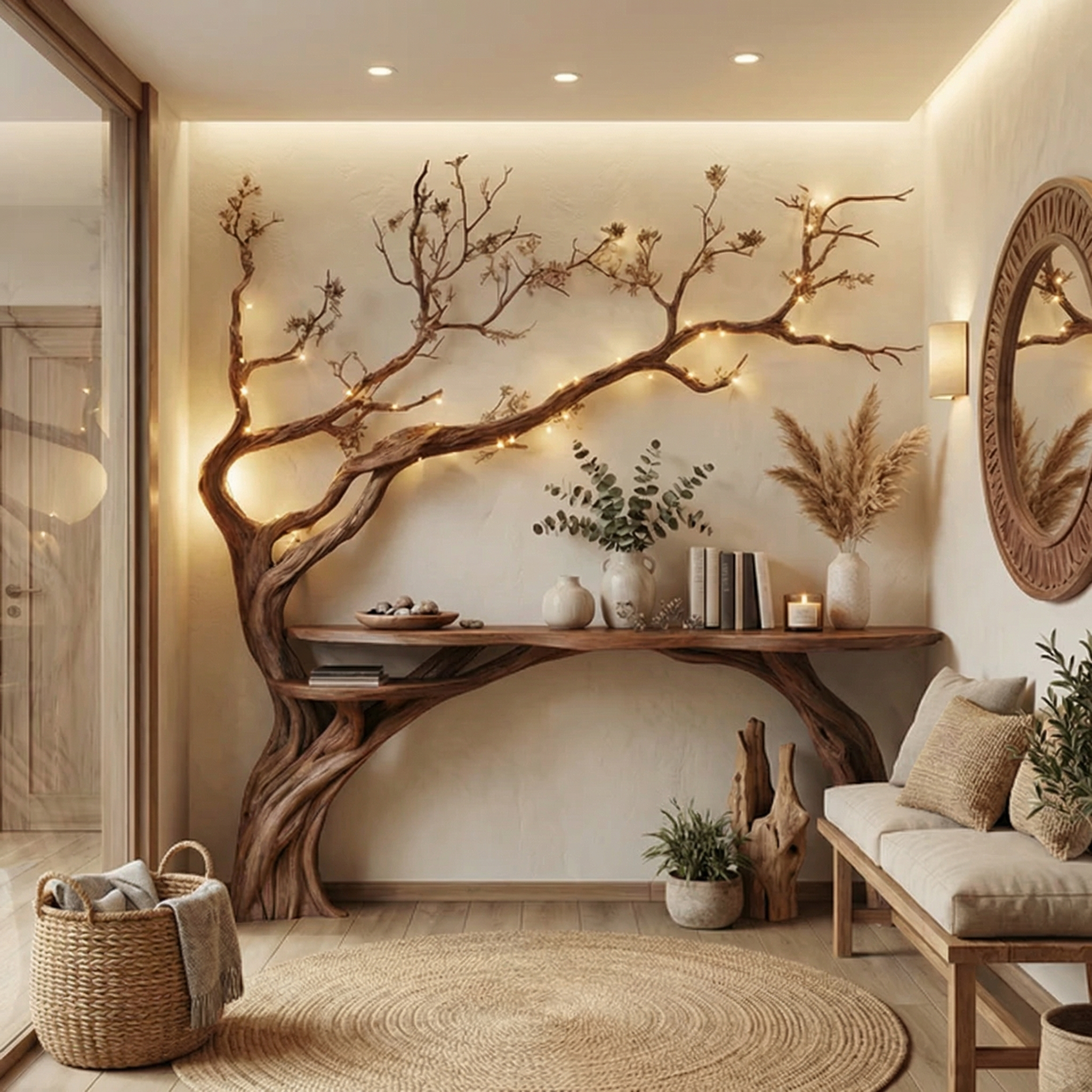 Natural Solid Wood Tree Bookshelf Rustic Side Table Farmhouse SINLCS045