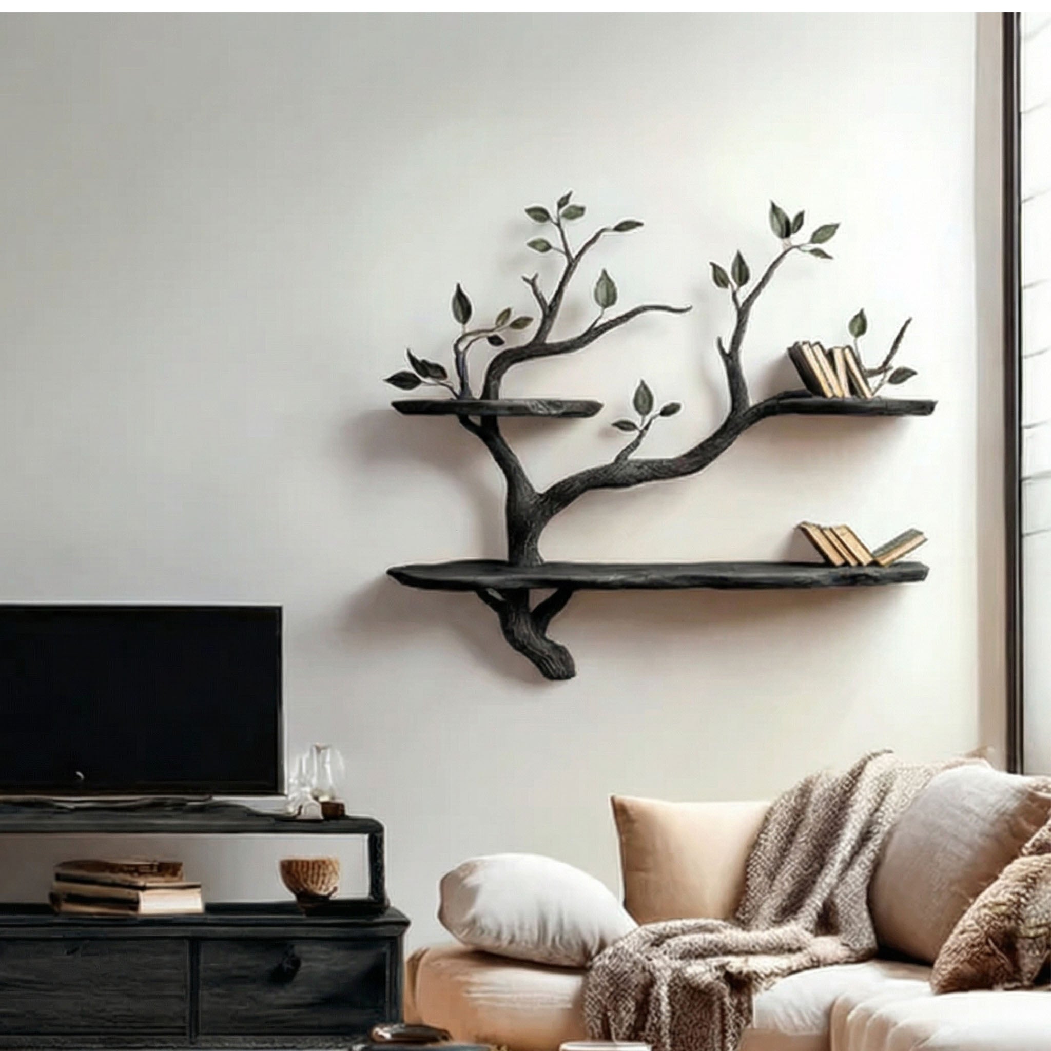 Wood Bookcase Branch Tree Shelf Decor Room SINLTBS019