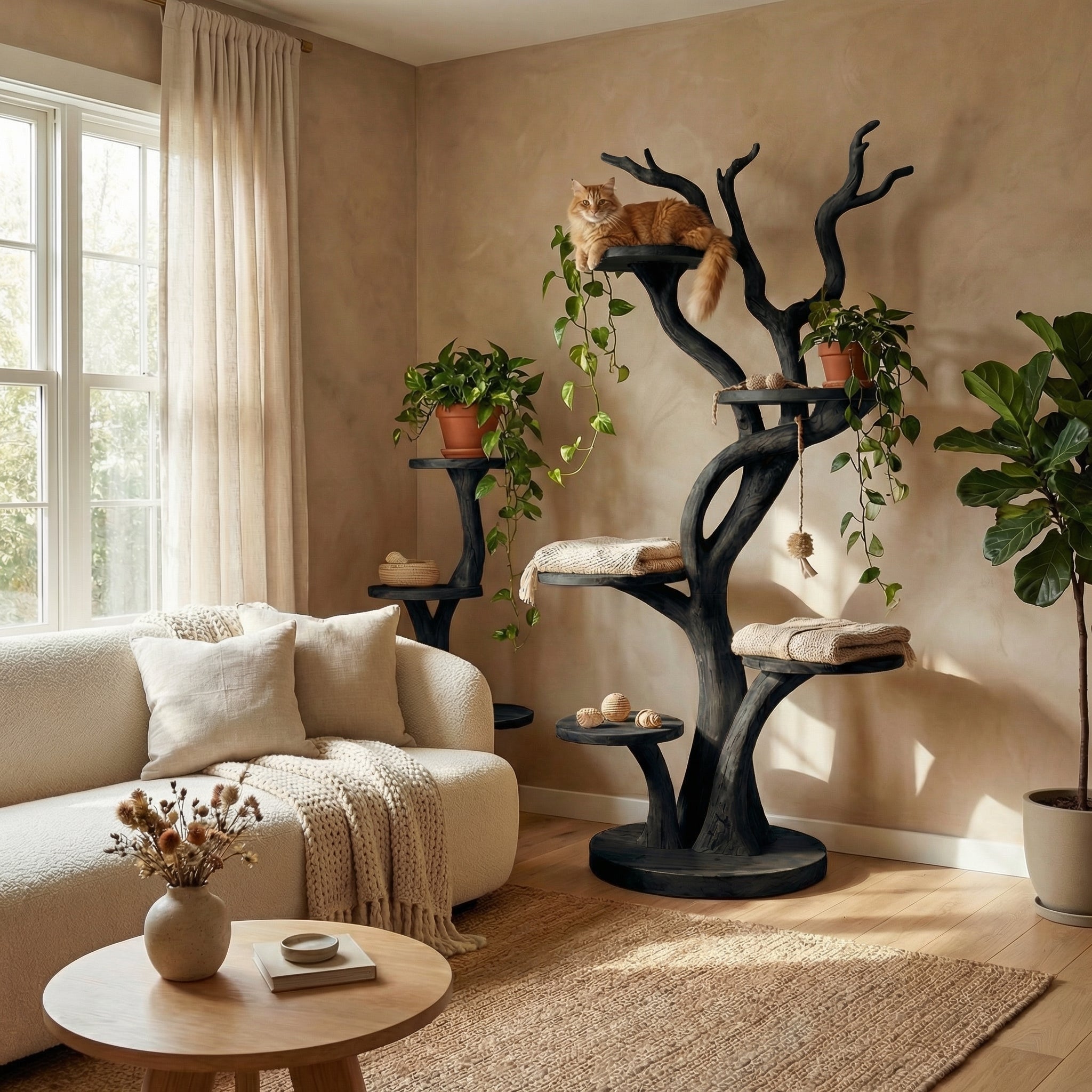 Custom Handmade Wooden Cat Tree Modern Large Climbing Tree Unique SINLTT014