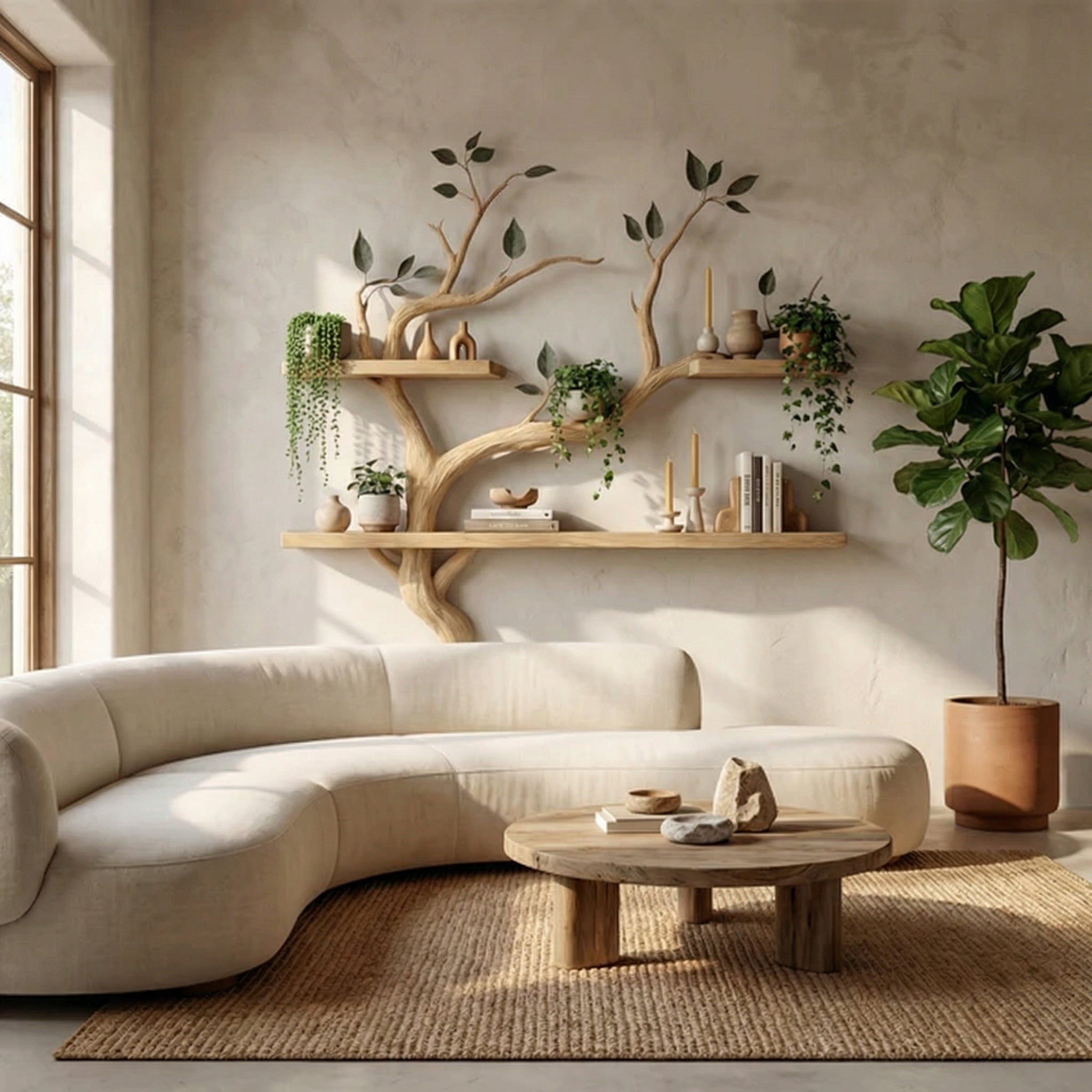 Wood Bookcase Branch Tree Shelf Decor Room SINLTBS019