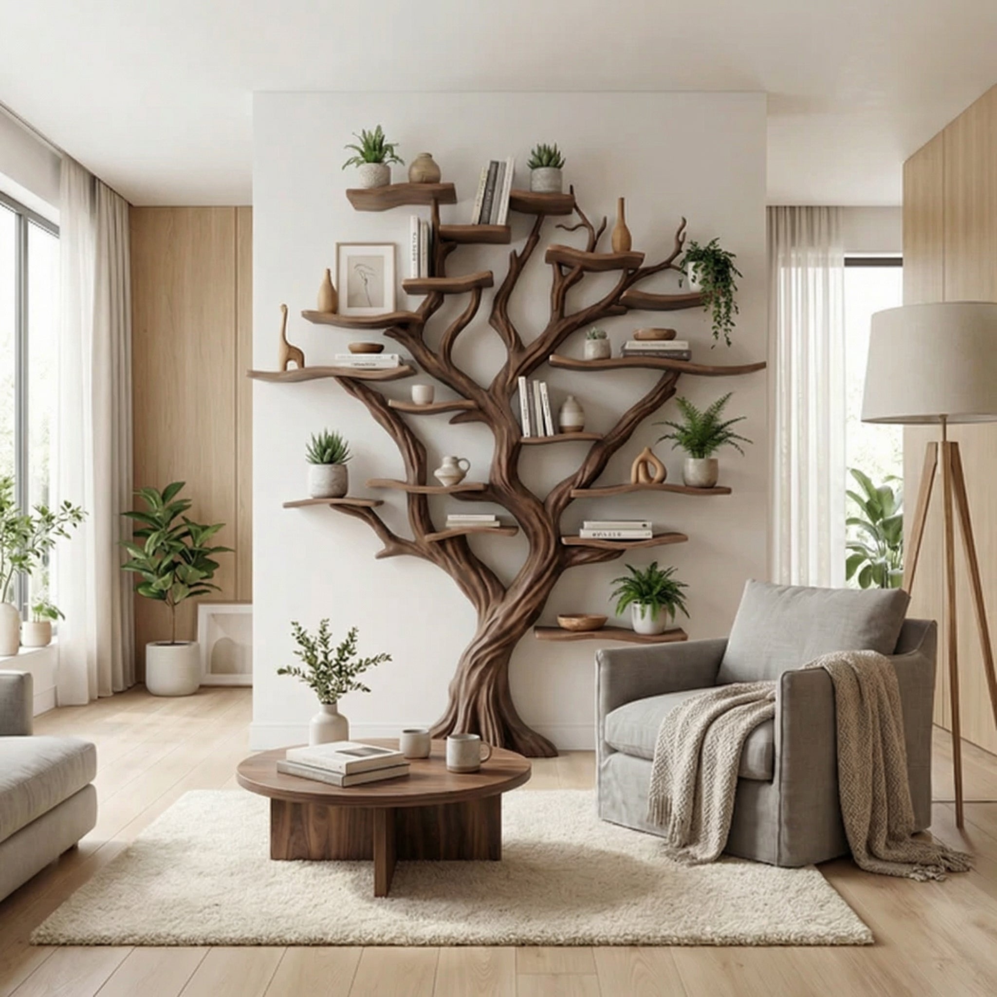 Tree Branch Bookshelf Decor Solid Wood Carving SINLTB014