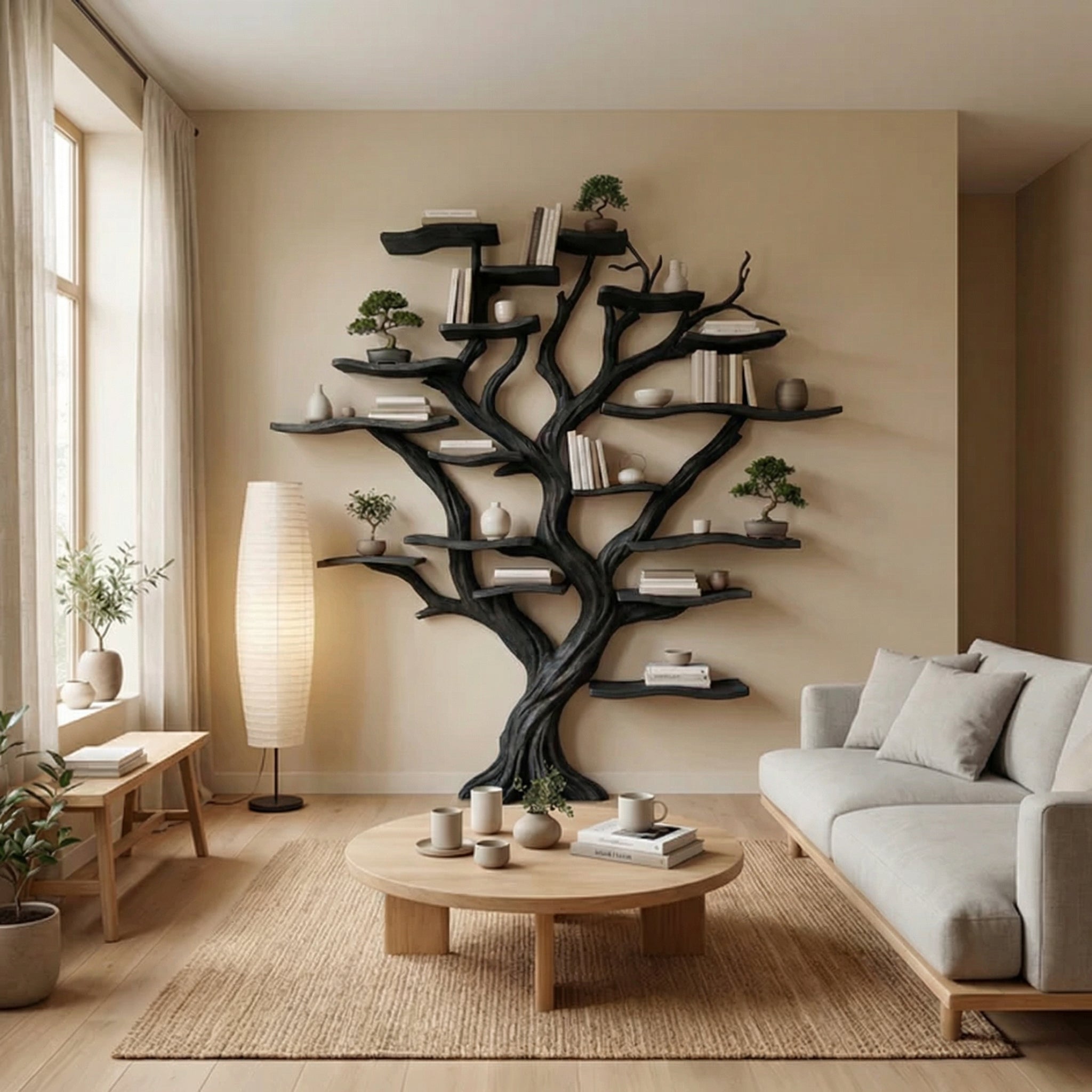 Tree Branch Bookshelf Decor Solid Wood Carving SINLTB014