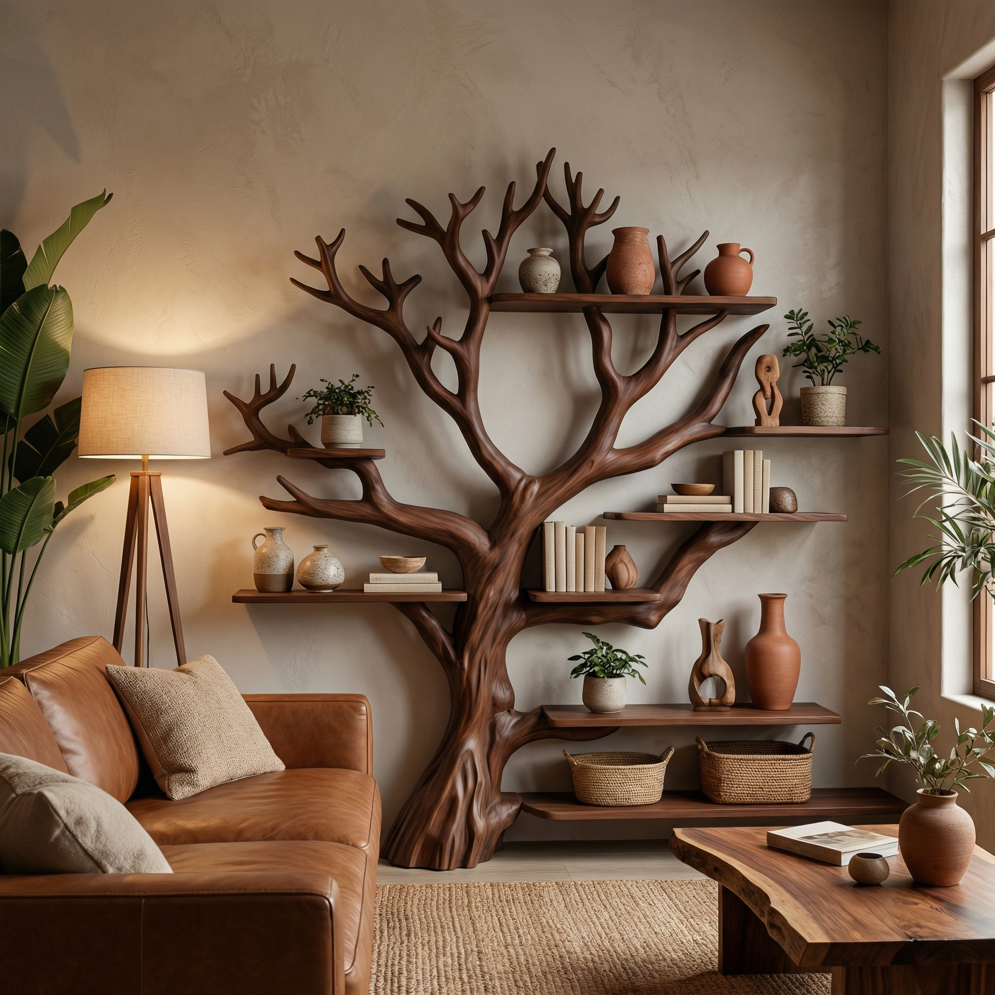 Rustic Tree Bookshelf Living And Library Wall SINLSATB207