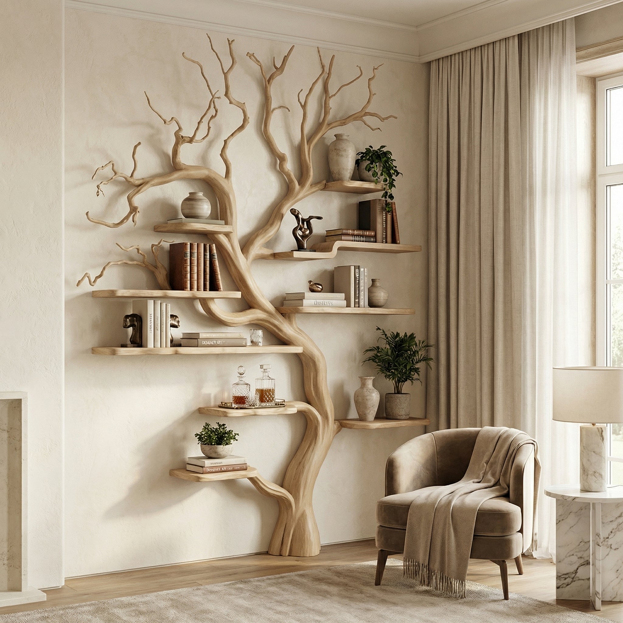 Rustic Tree Branch Bookshelf Living Wall SINLSATB199
