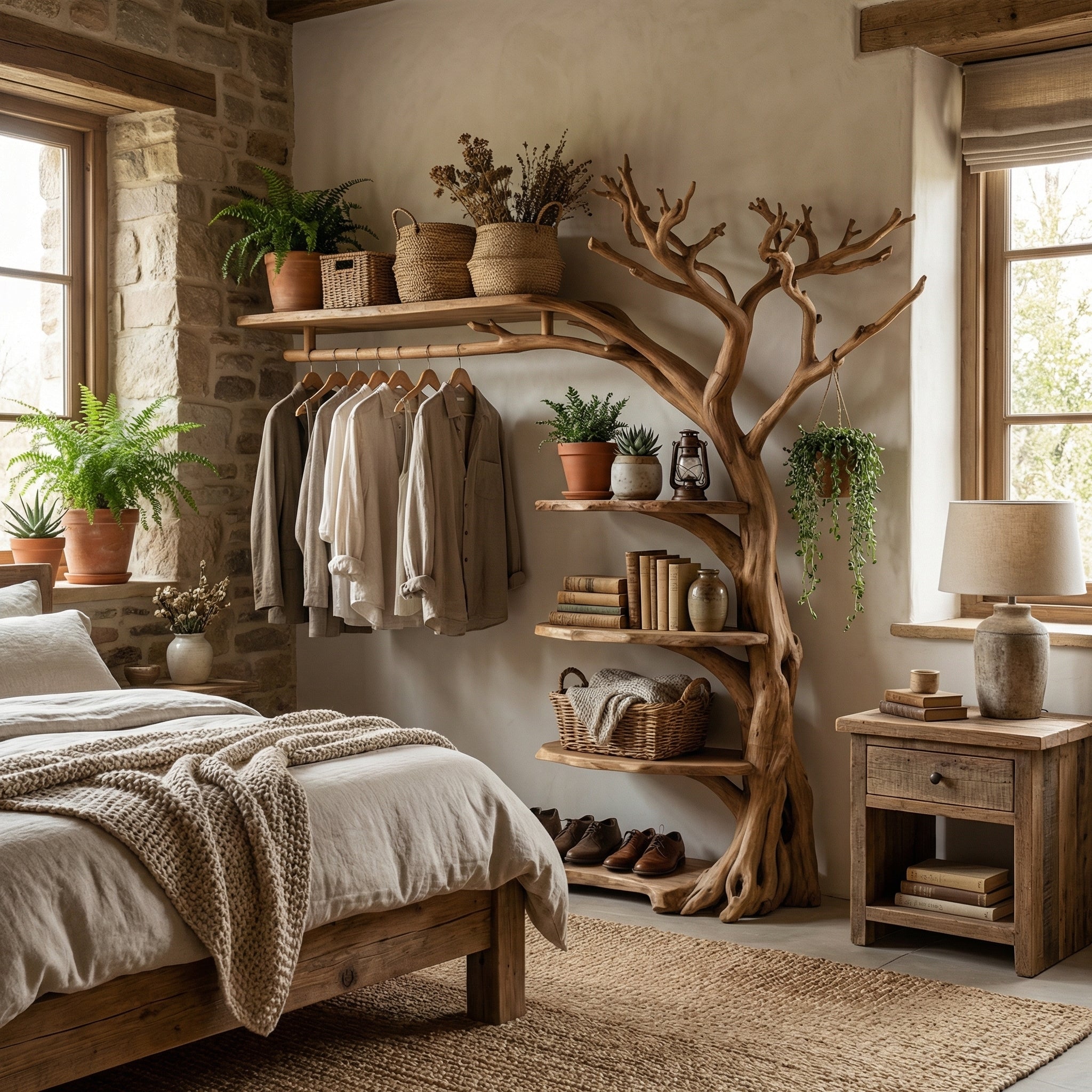 Rustic Coat Rack Shoe Shelf Entryway SINLSATB214