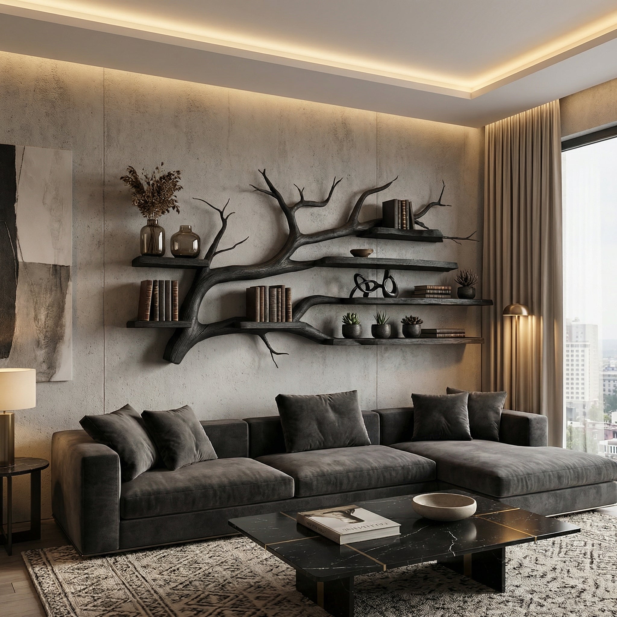 Rustic Tree Wall Shelf Living Room Office Reading Corner SINLSATBS033