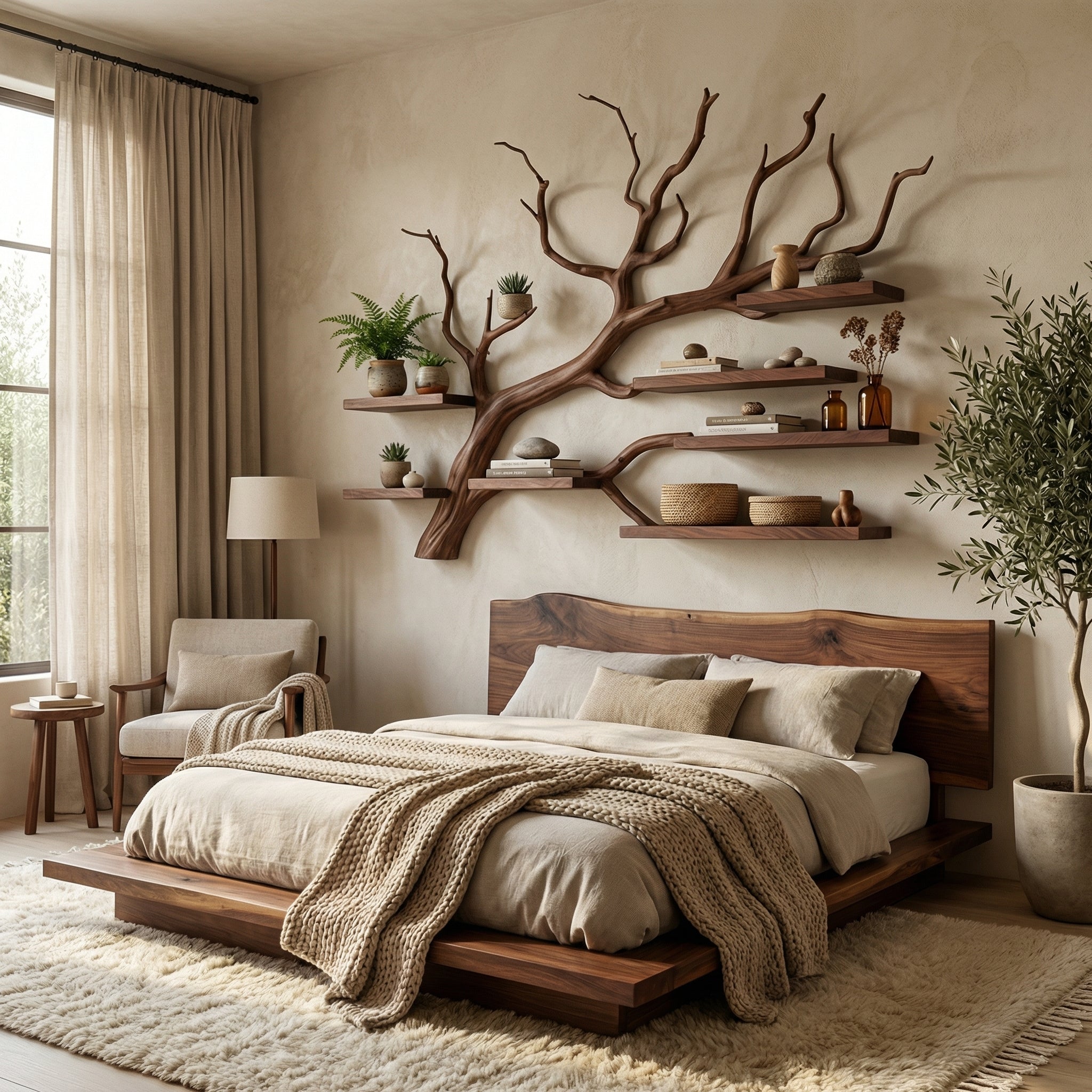 Rustic Tree Wall Shelf Living Room Office Reading Corner SINLSATBS033