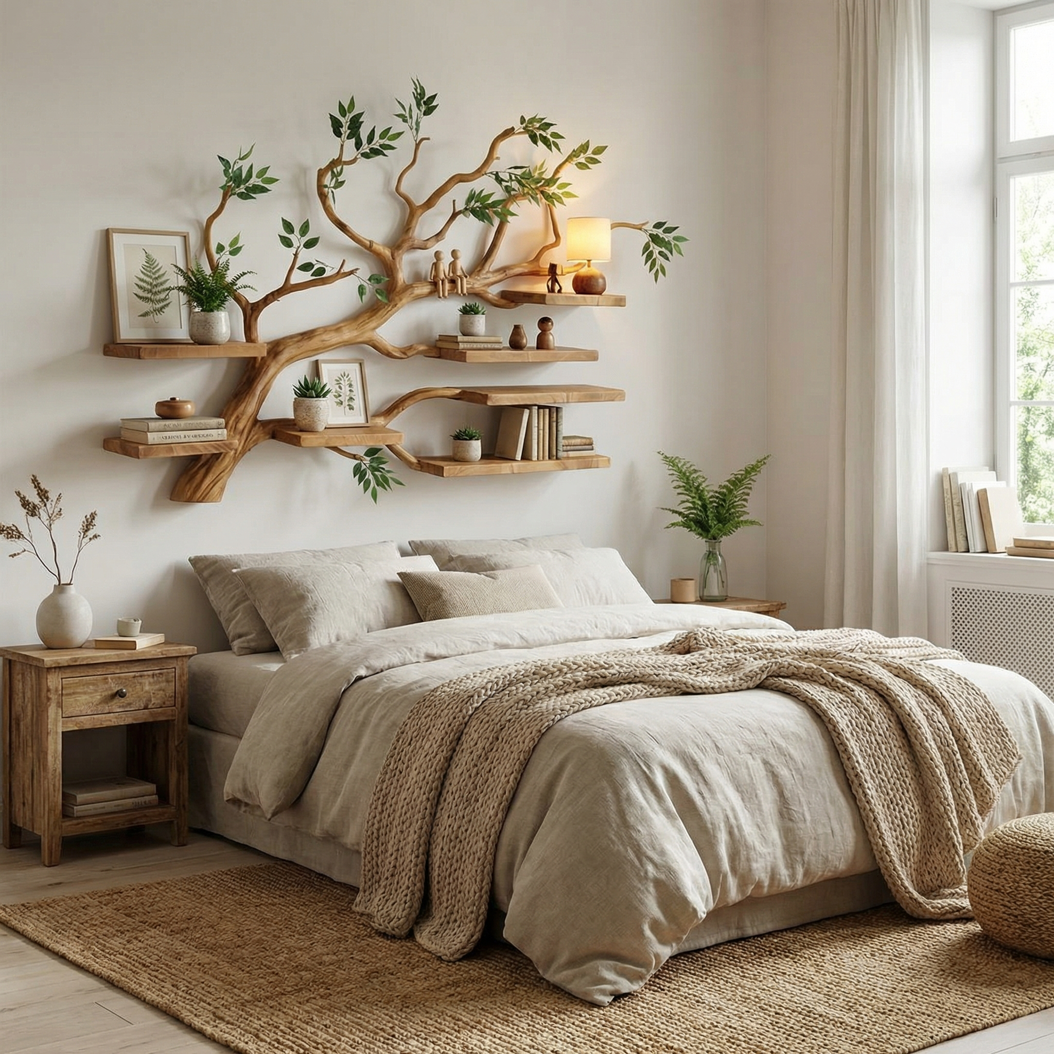 Rustic Tree Wall Shelf Living Room Office Reading Corner SINLSATBS033