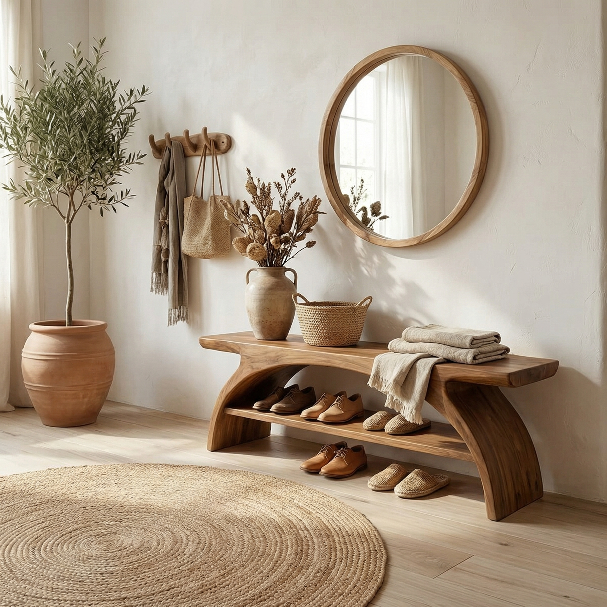 Rustic Shoe Storage Bench Entryway Living Room SINLSASB032