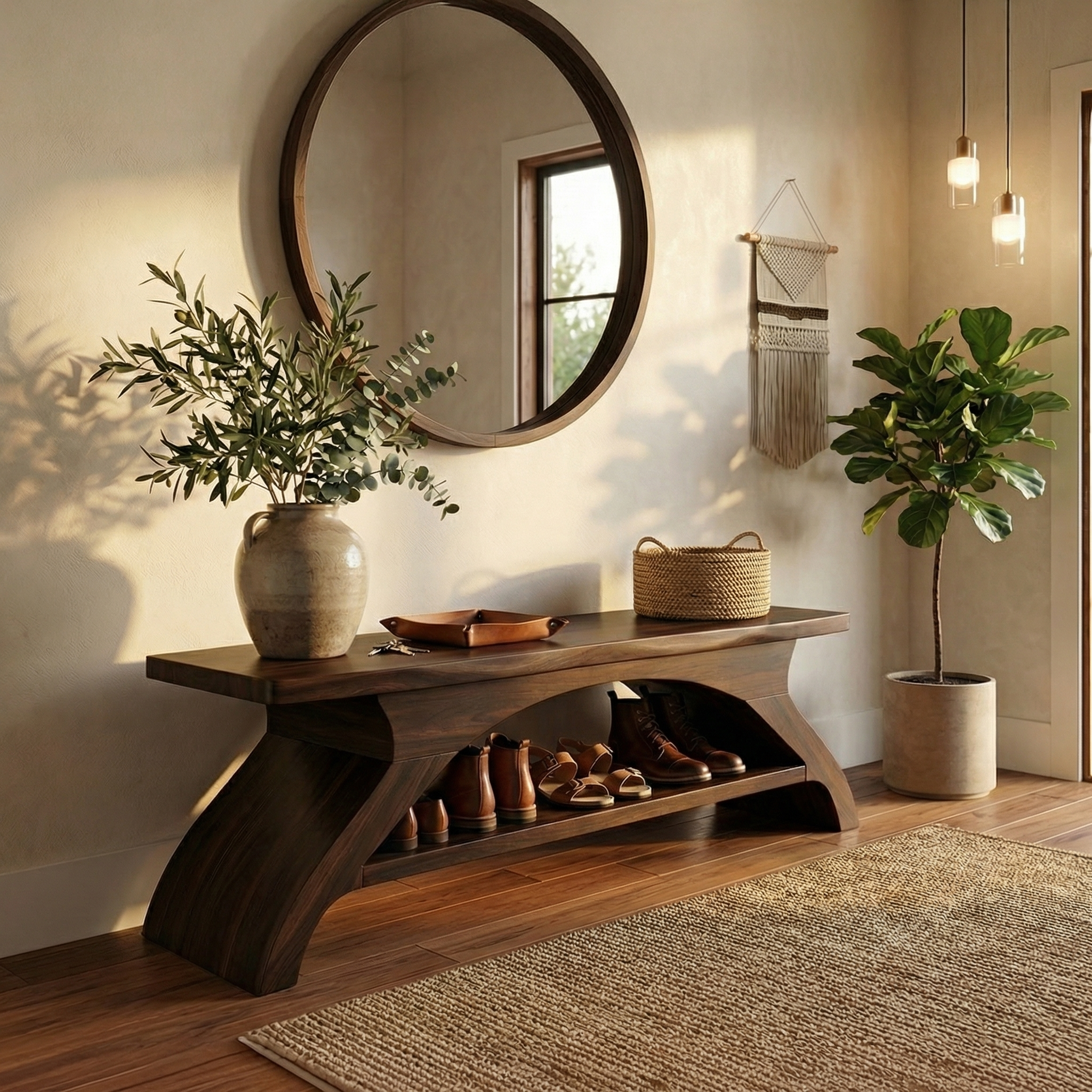 Rustic Shoe Storage Bench Entryway Living Room SINLSASB032