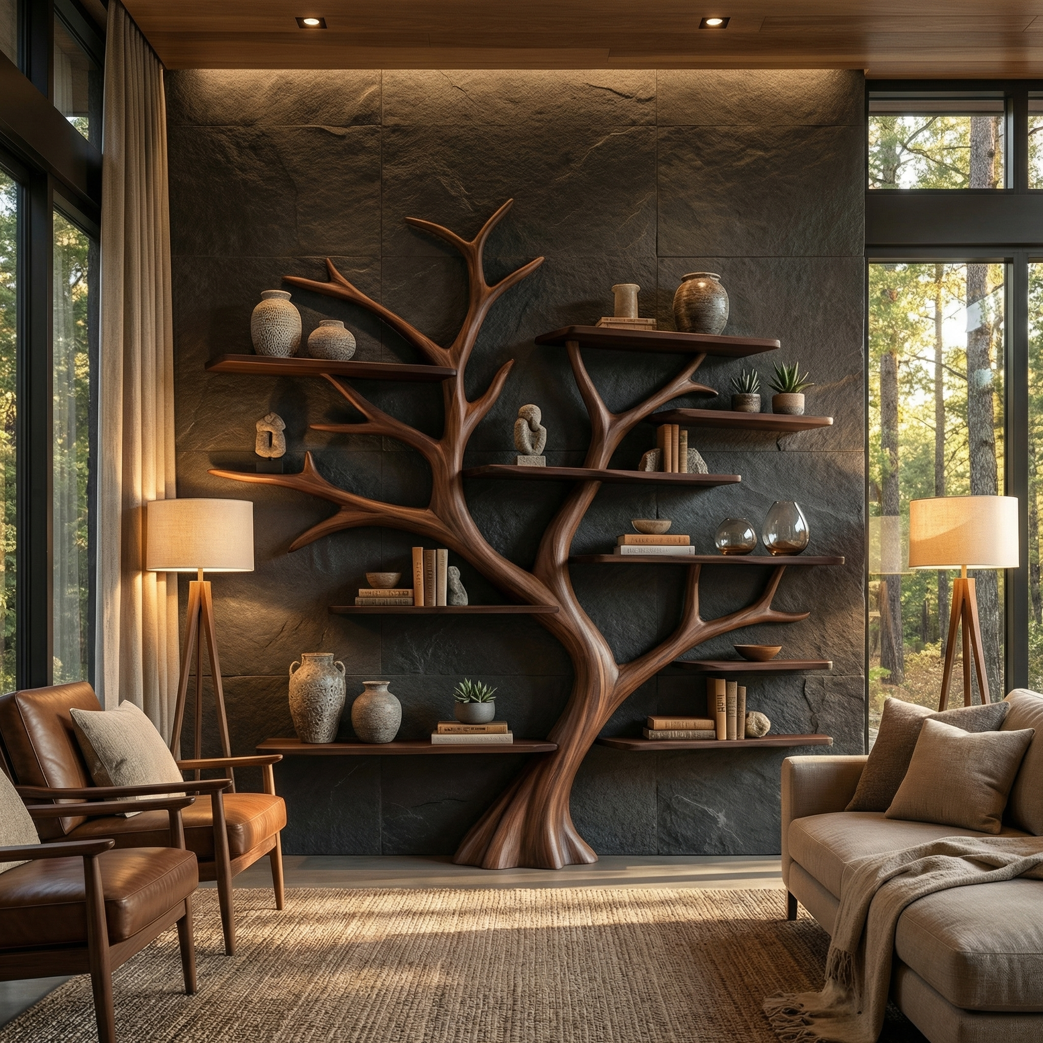 Rustic Wide Tree Bookshelf Home Office or Living Room Storage SINLSATB347