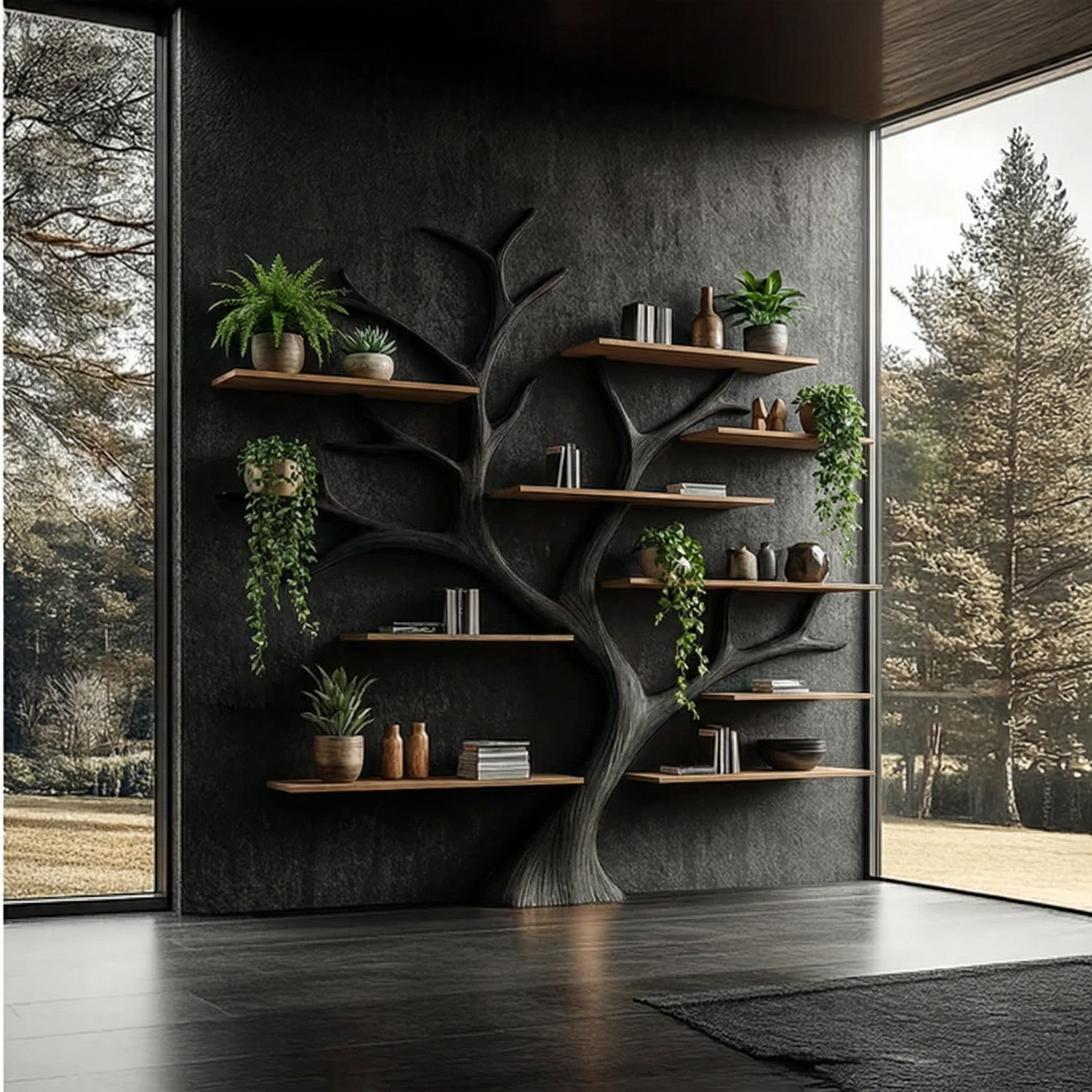 Rustic Wide Tree Bookshelf Home Office or Living Room Storage SINLSATB347