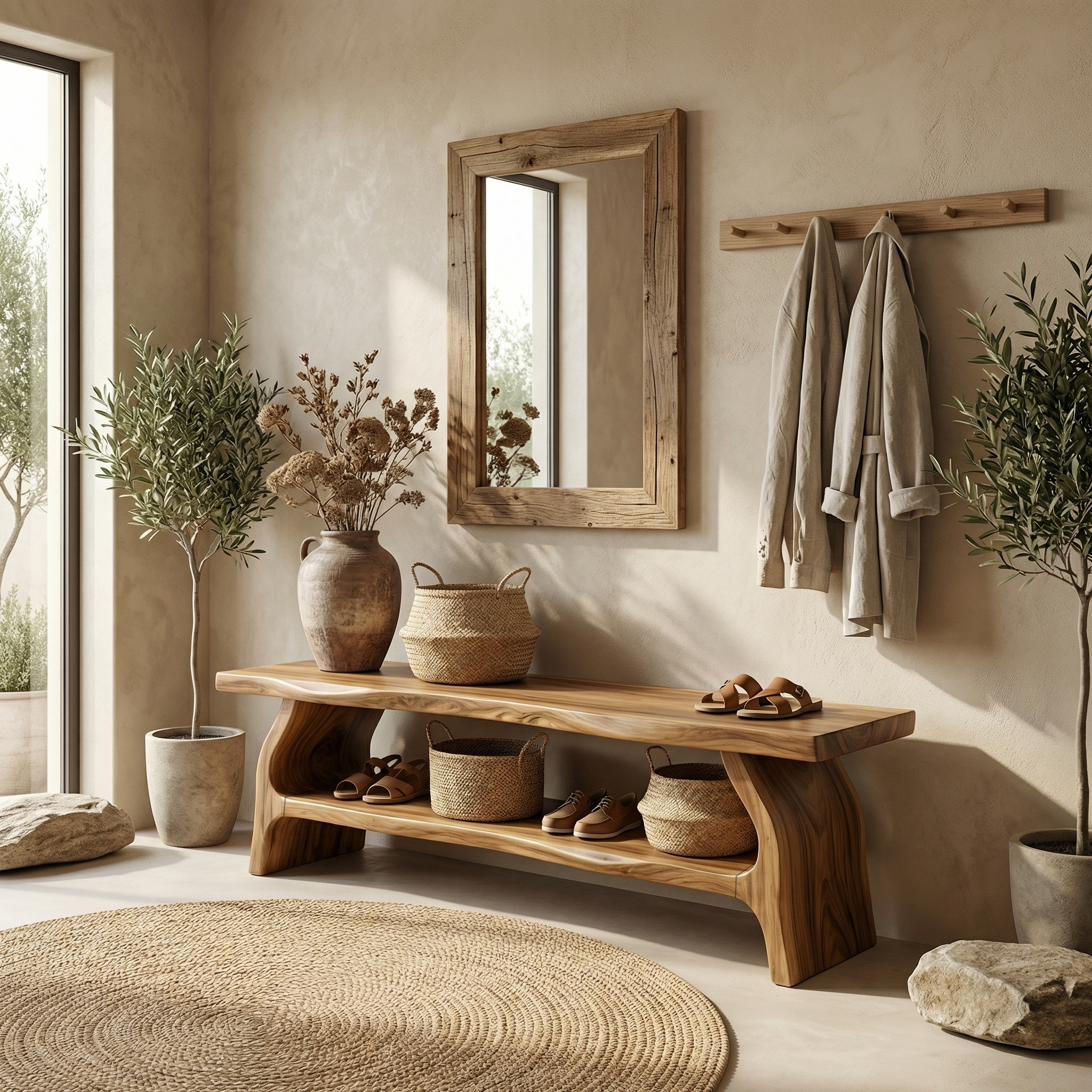 Rustic Entryway Shoe Bench Living Room SINLSASB031