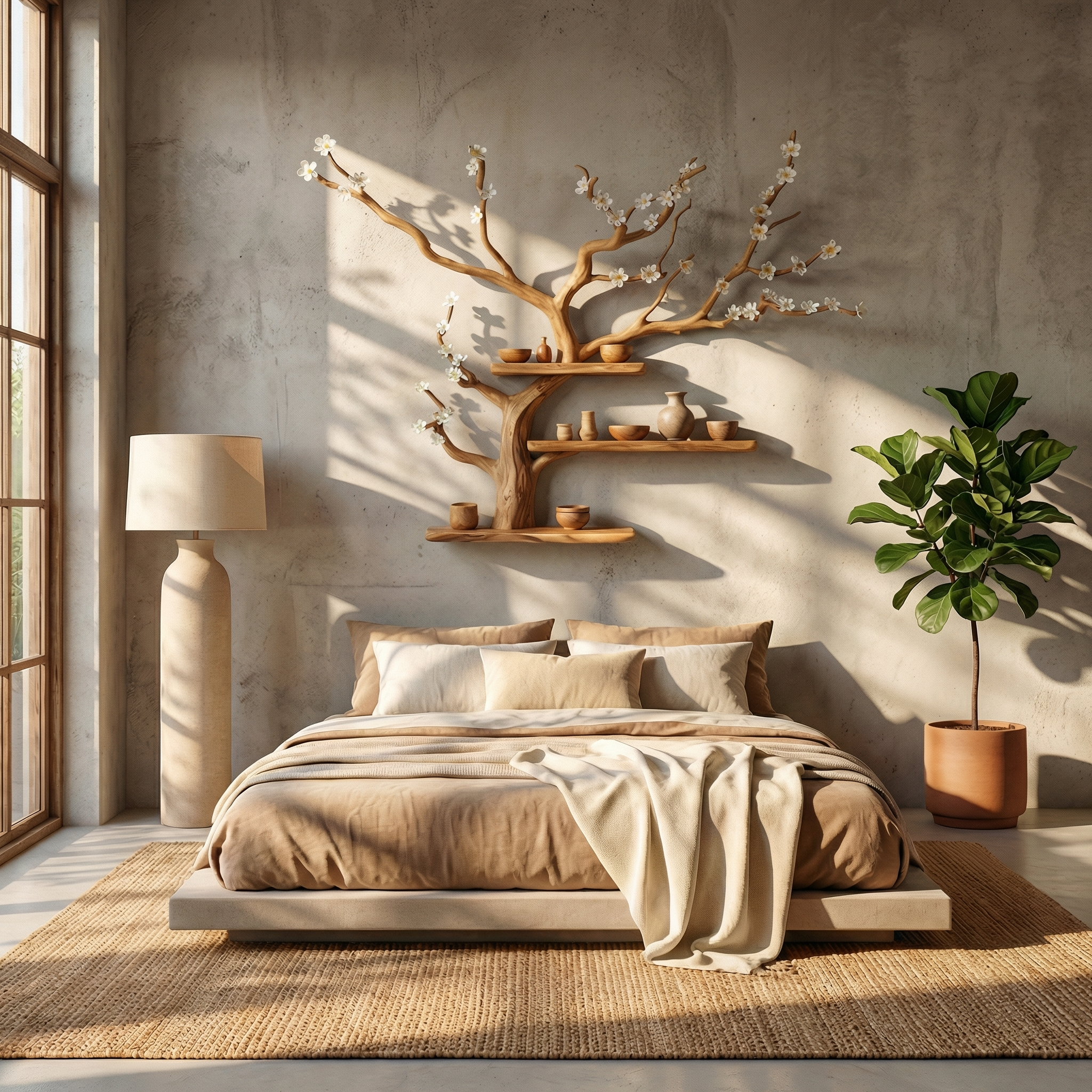 Modern Rustic Tree Shelf Solid Wood Wall Display Home Decor SINLSATBS079
