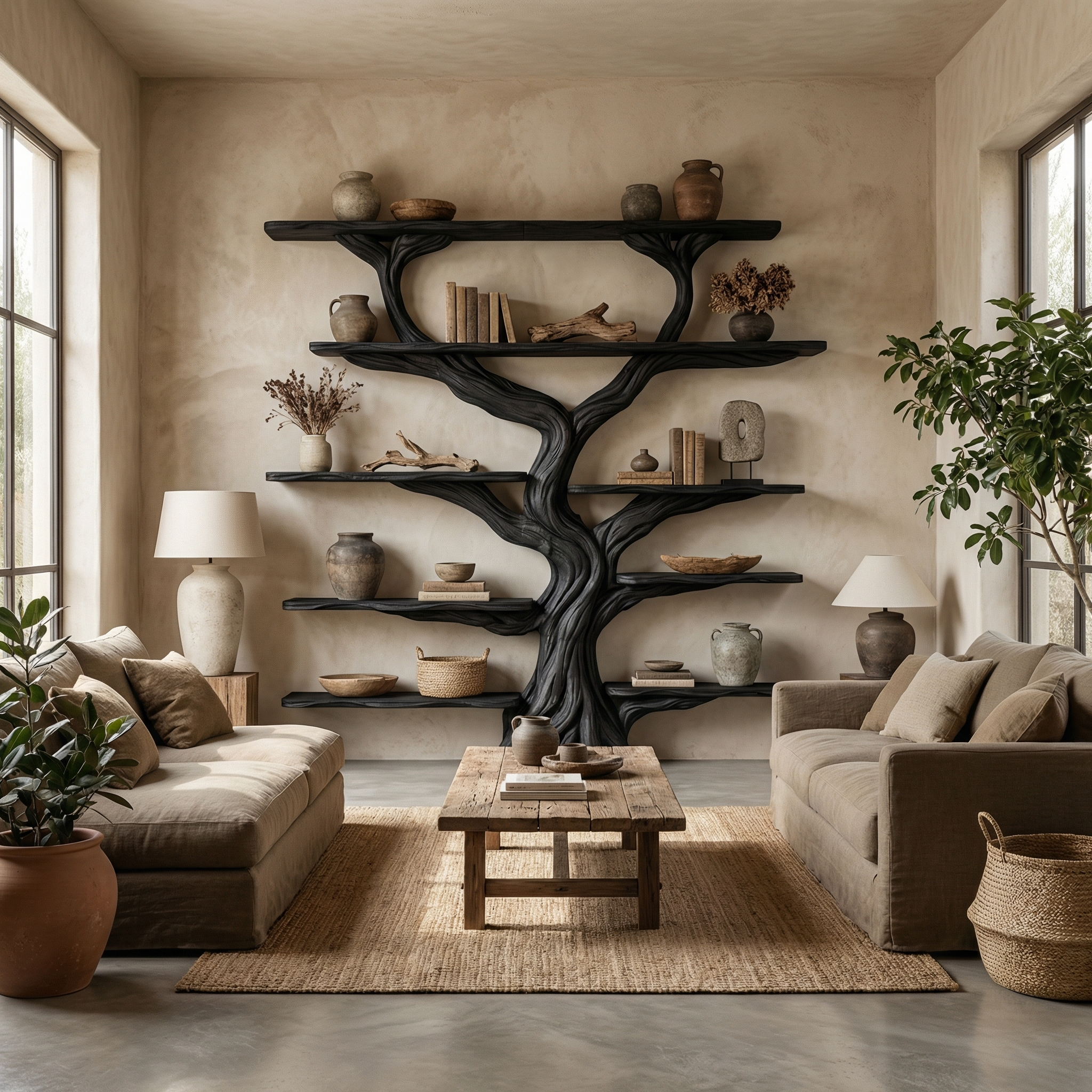 Rustic Tree Bookshelf Entryway Living Room SINLSATB224