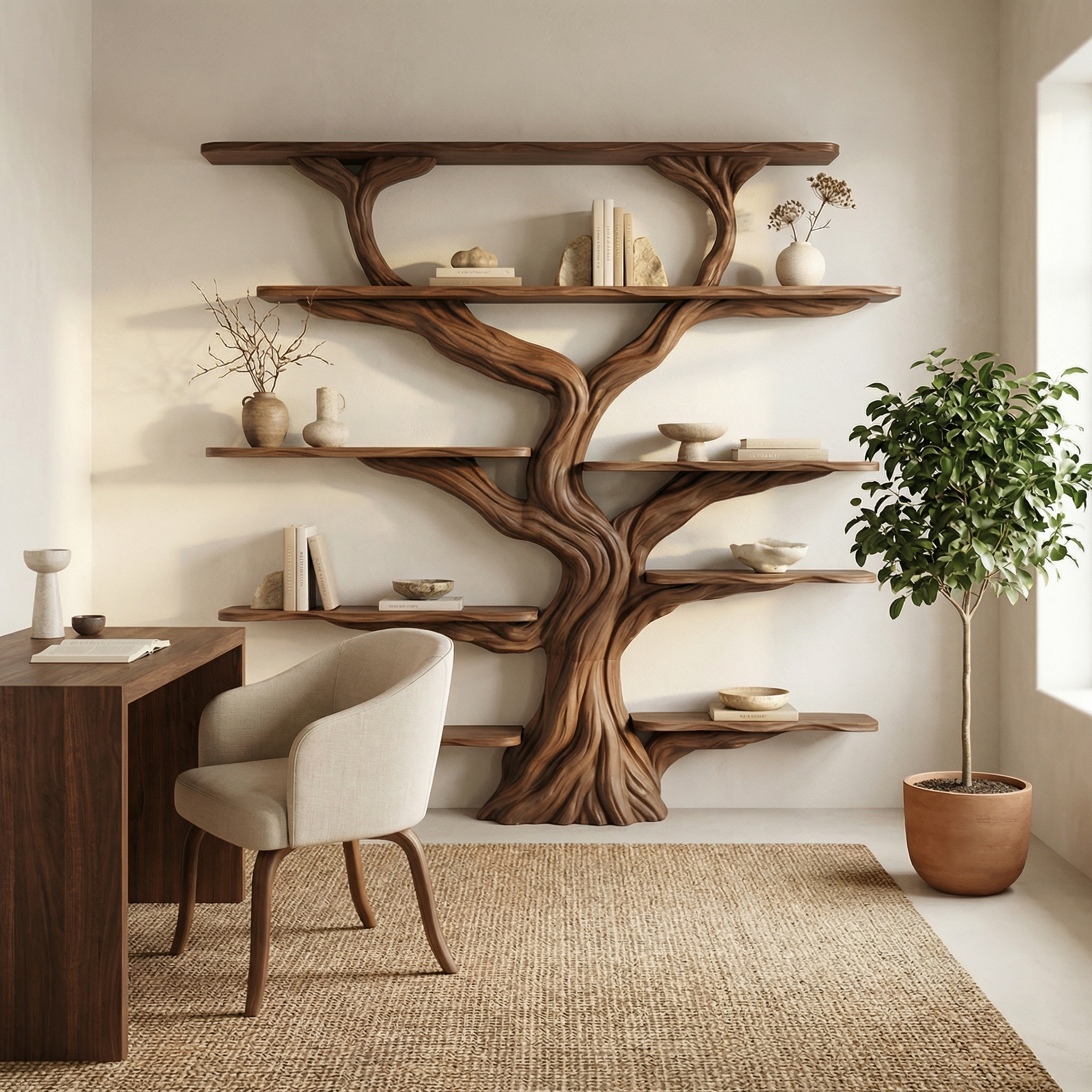 Rustic Tree Bookshelf Entryway Living Room SINLSATB224