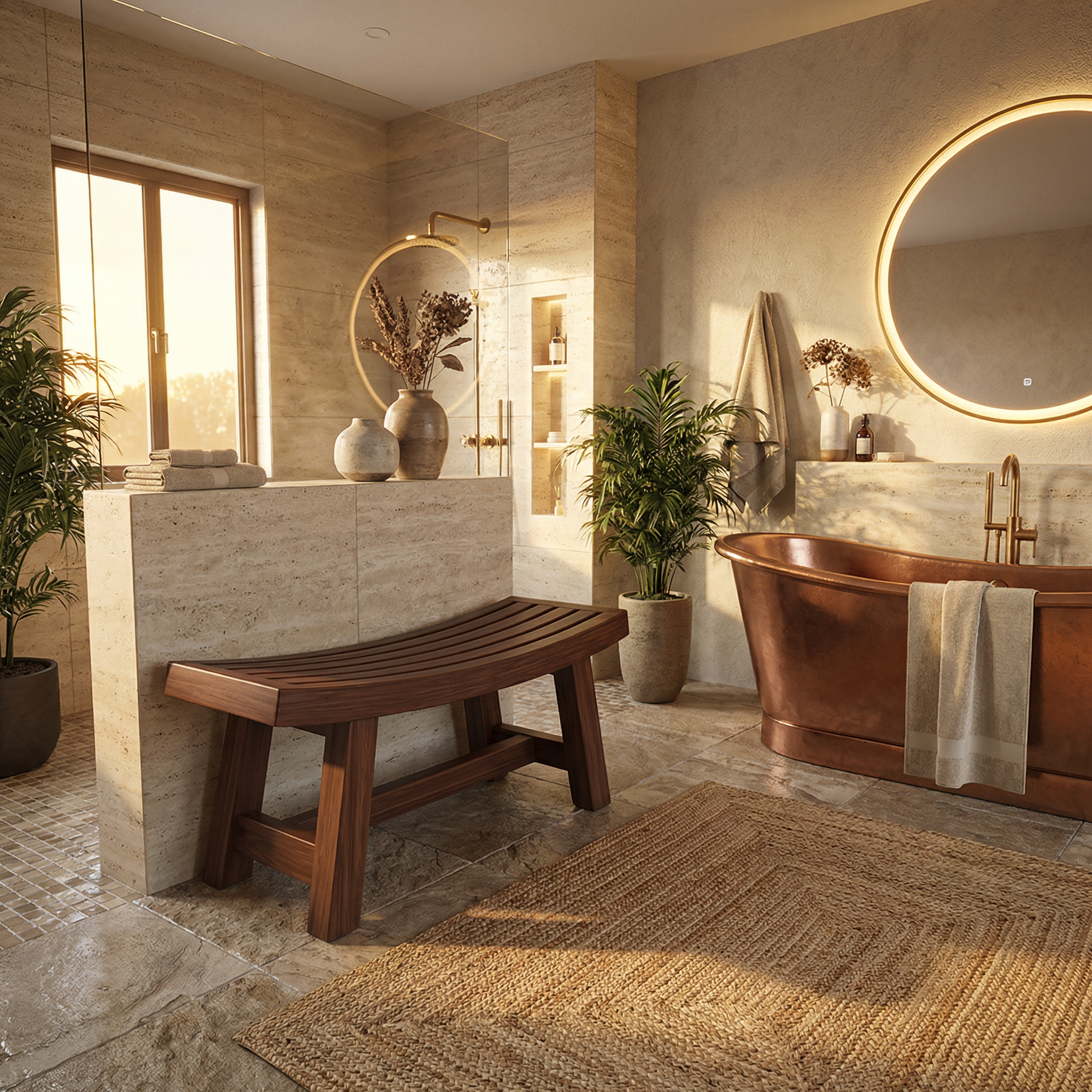 Mid Century Bench Bathroom Spa Seat Entryway SINLSARS005