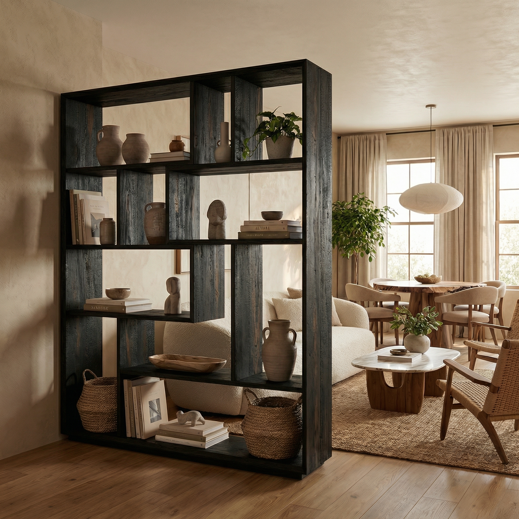 Mid Century Modern Room Divider Bookshelf For Living Room And Loft SINLSASC492