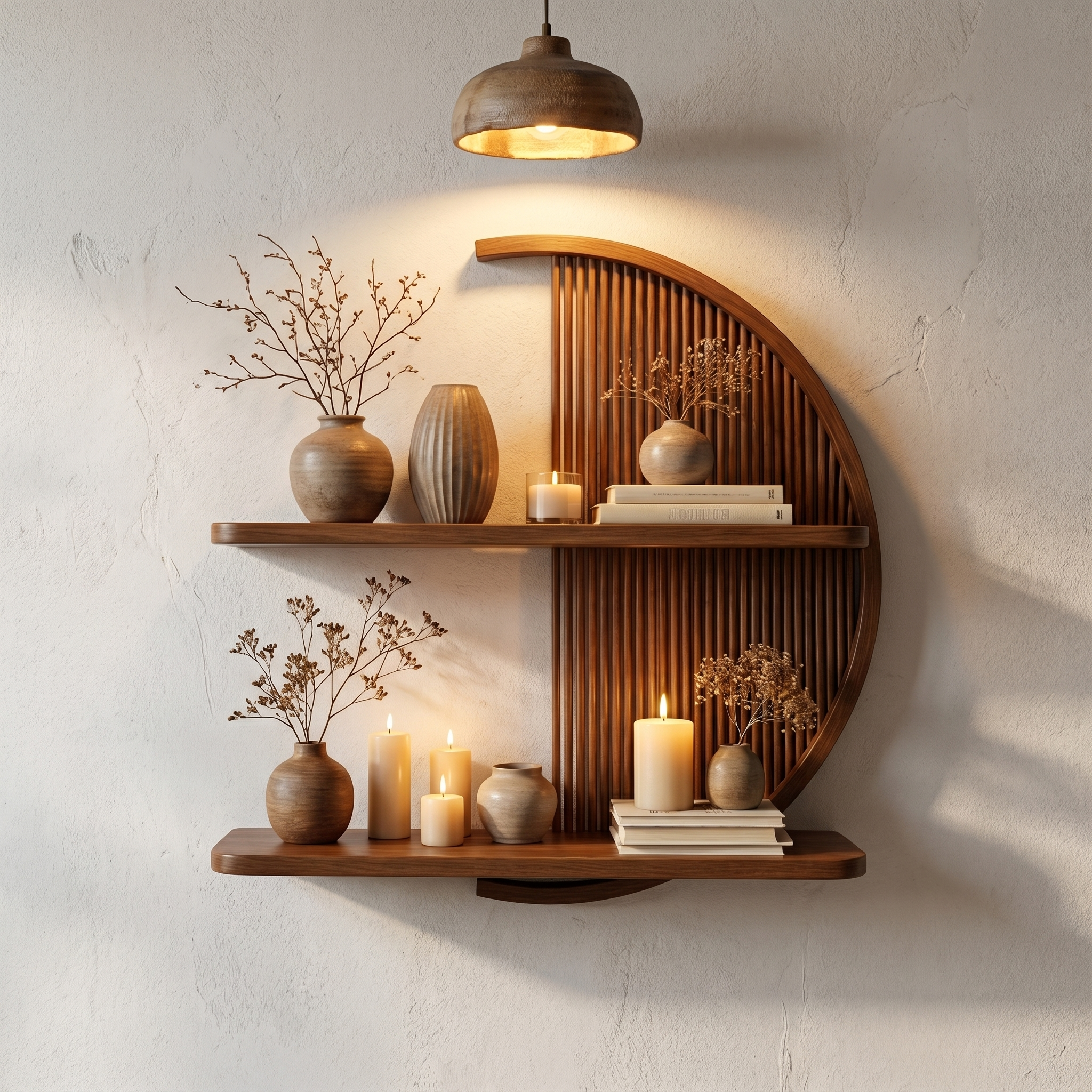 Modern Half-Round Wooden Floating Shelf Wall Decor For Living Room SINLSAFL081