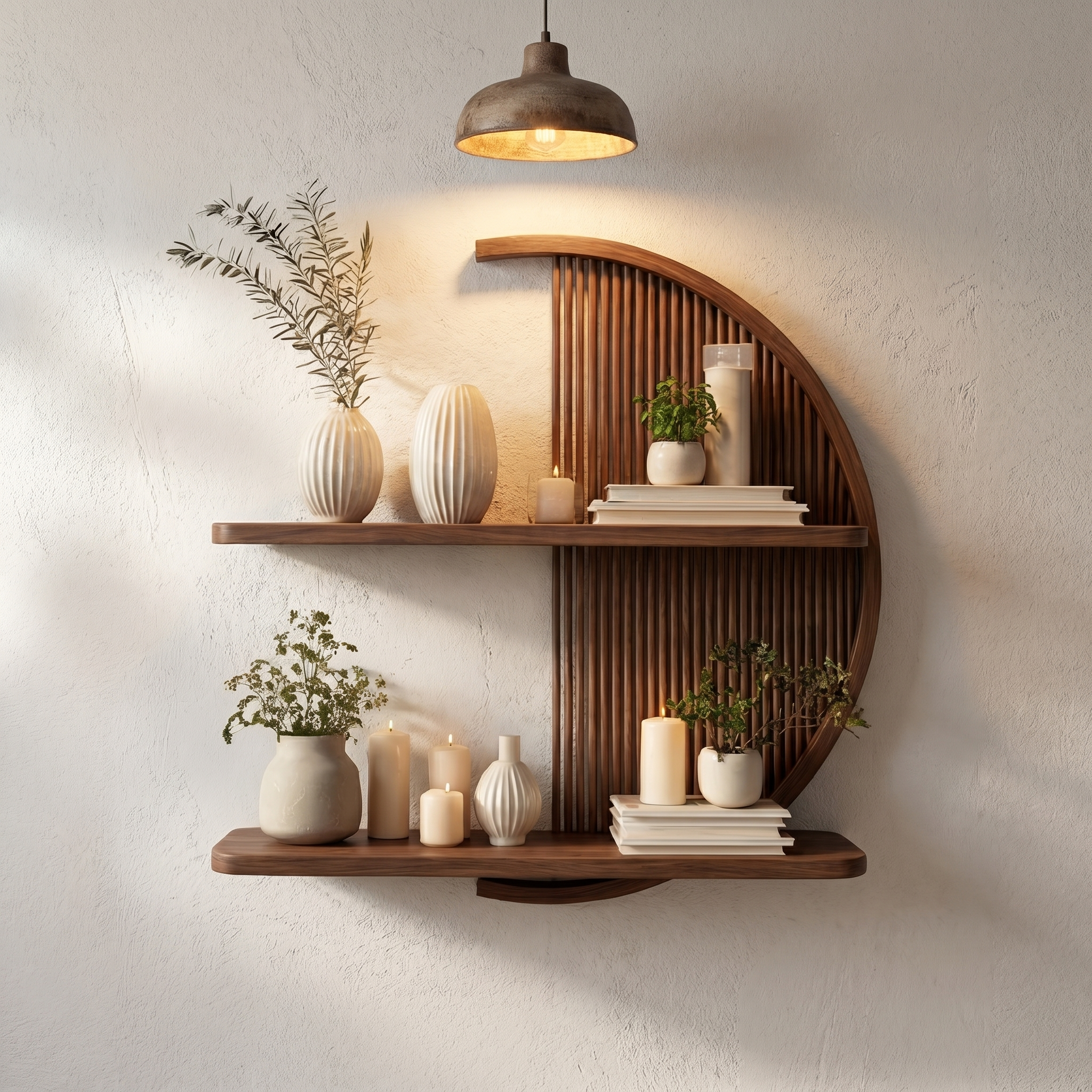Modern Half-Round Wooden Floating Shelf Wall Decor For Living Room SINLSAFL081